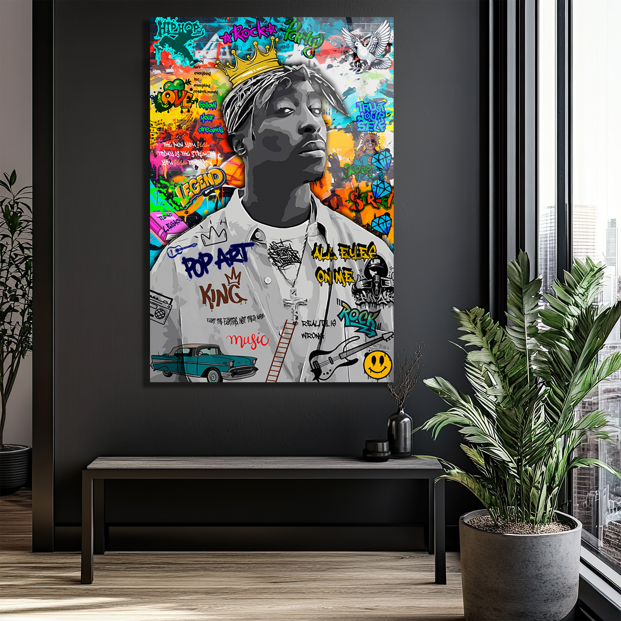 Tupac Graffiti Cam Tablo | Urban Sanat ve Hip-Hop Ruhu Duvar Dekoru Tupac Graffiti Cam Tablo | Urban Sanat ve Hip-Hop Ruhu