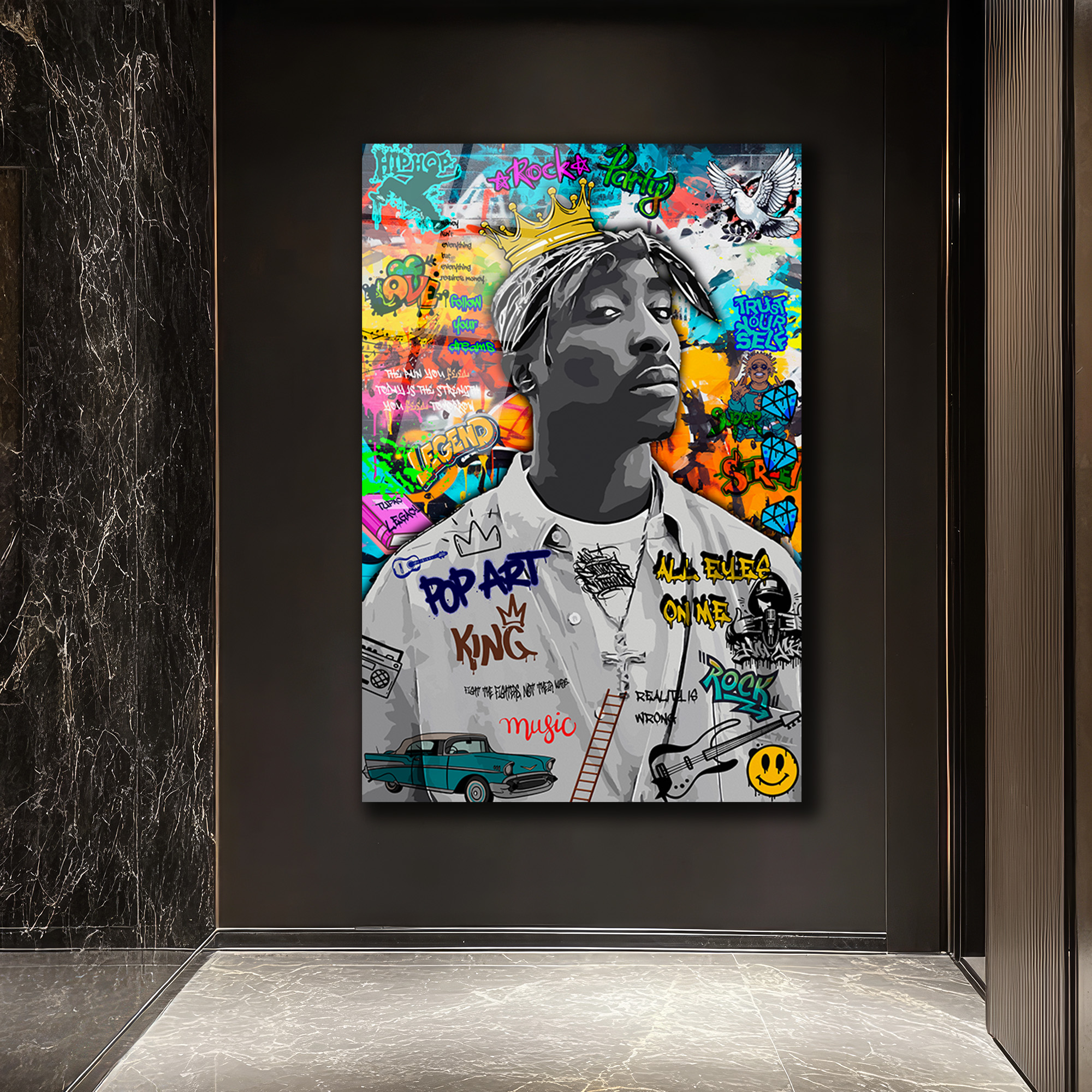 Tupac Graffiti Cam Tablo | Urban Sanat ve Hip-Hop Ruhu Duvar Dekoru Tupac Graffiti Cam Tablo | Urban Sanat ve Hip-Hop Ruhu