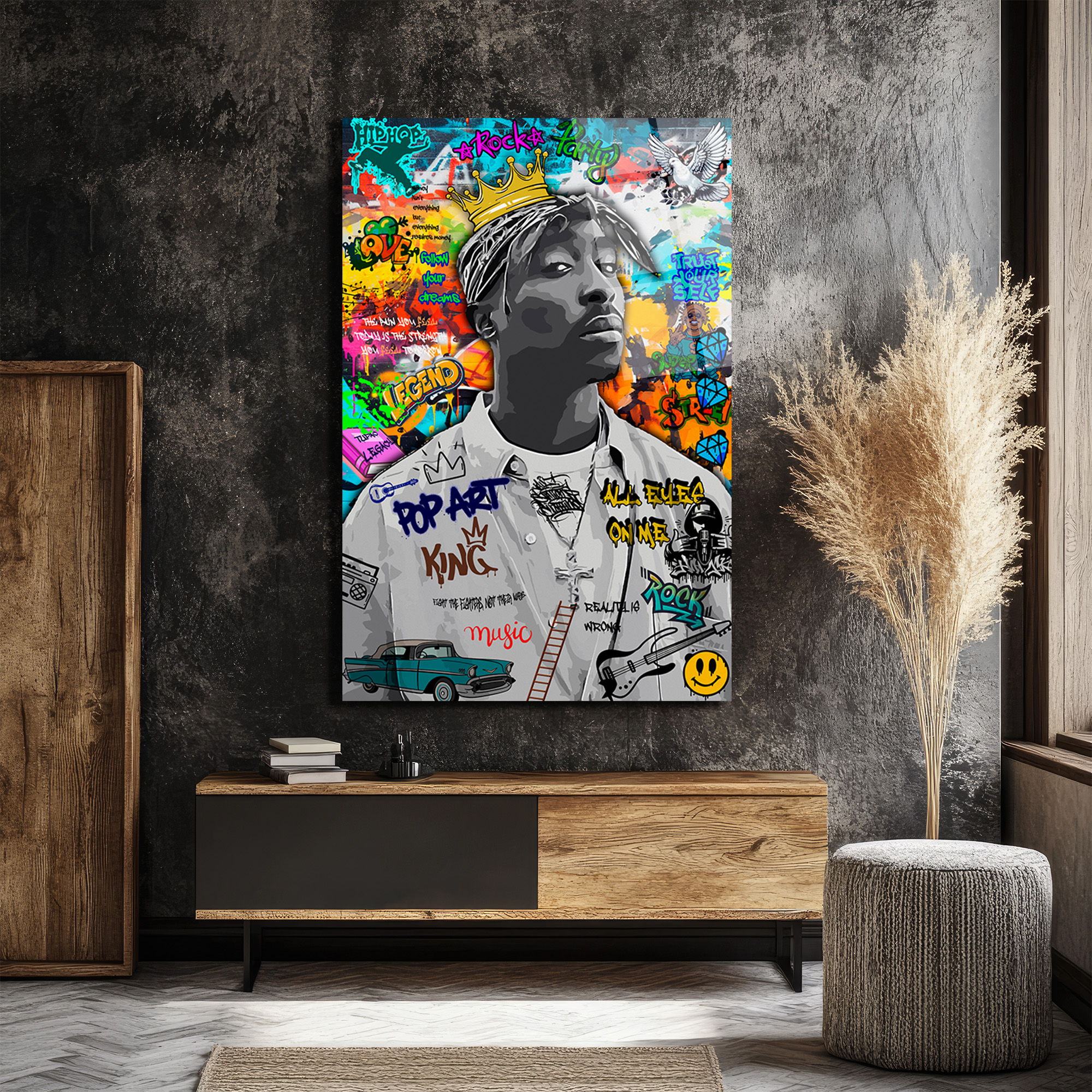 Tupac Graffiti Cam Tablo | Urban Sanat ve Hip-Hop Ruhu Duvar Dekoru Tupac Graffiti Cam Tablo | Urban Sanat ve Hip-Hop Ruhu