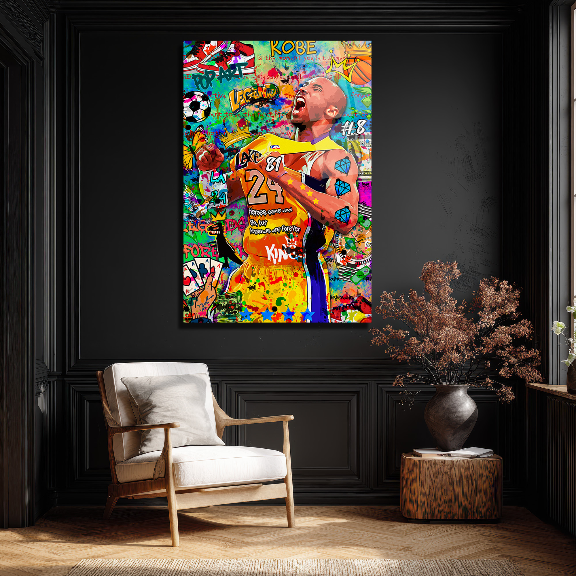 Kobe Bryant Efsanesi Pop Art Graffiti Cam Tablo Duvar Dekoru Kobe Bryant Efsanesi Pop Art Graffiti Cam Tablo