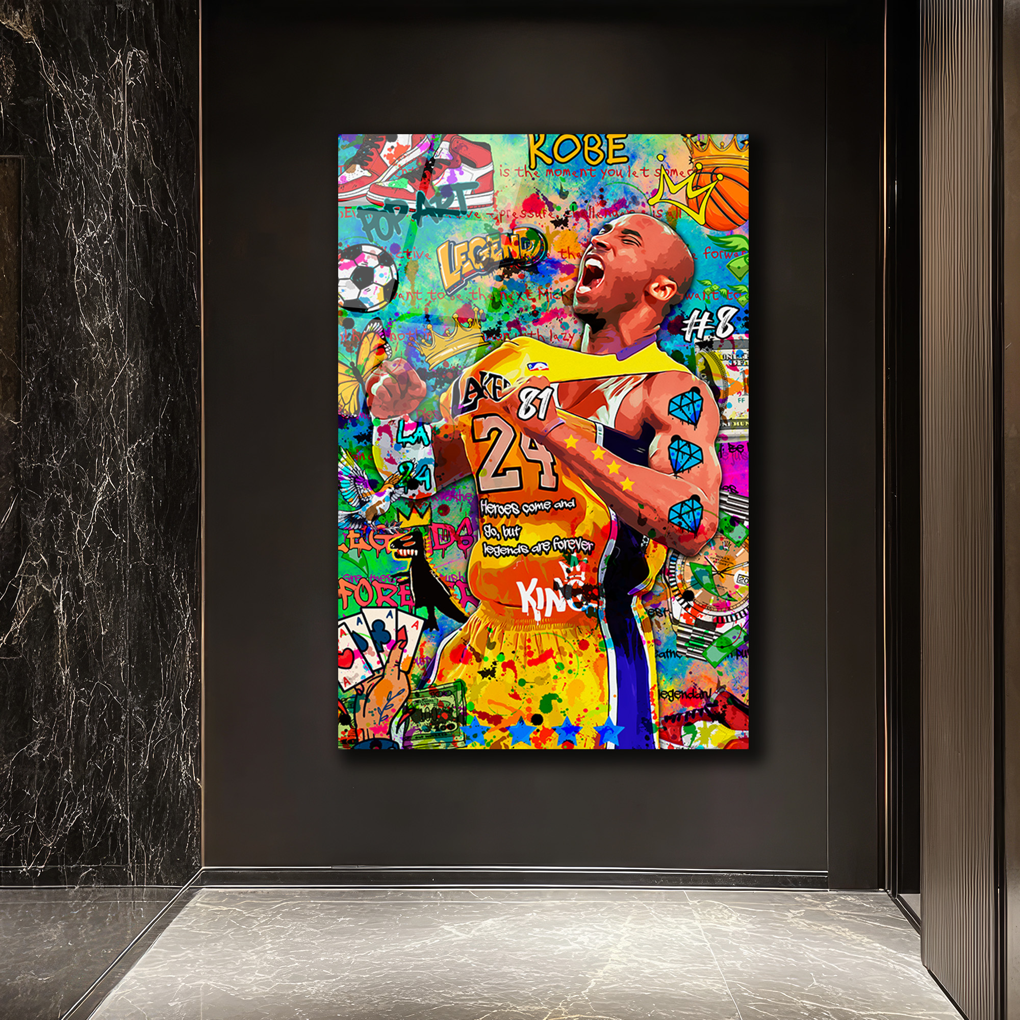 Kobe Bryant Efsanesi Pop Art Graffiti Cam Tablo Duvar Dekoru Kobe Bryant Efsanesi Pop Art Graffiti Cam Tablo