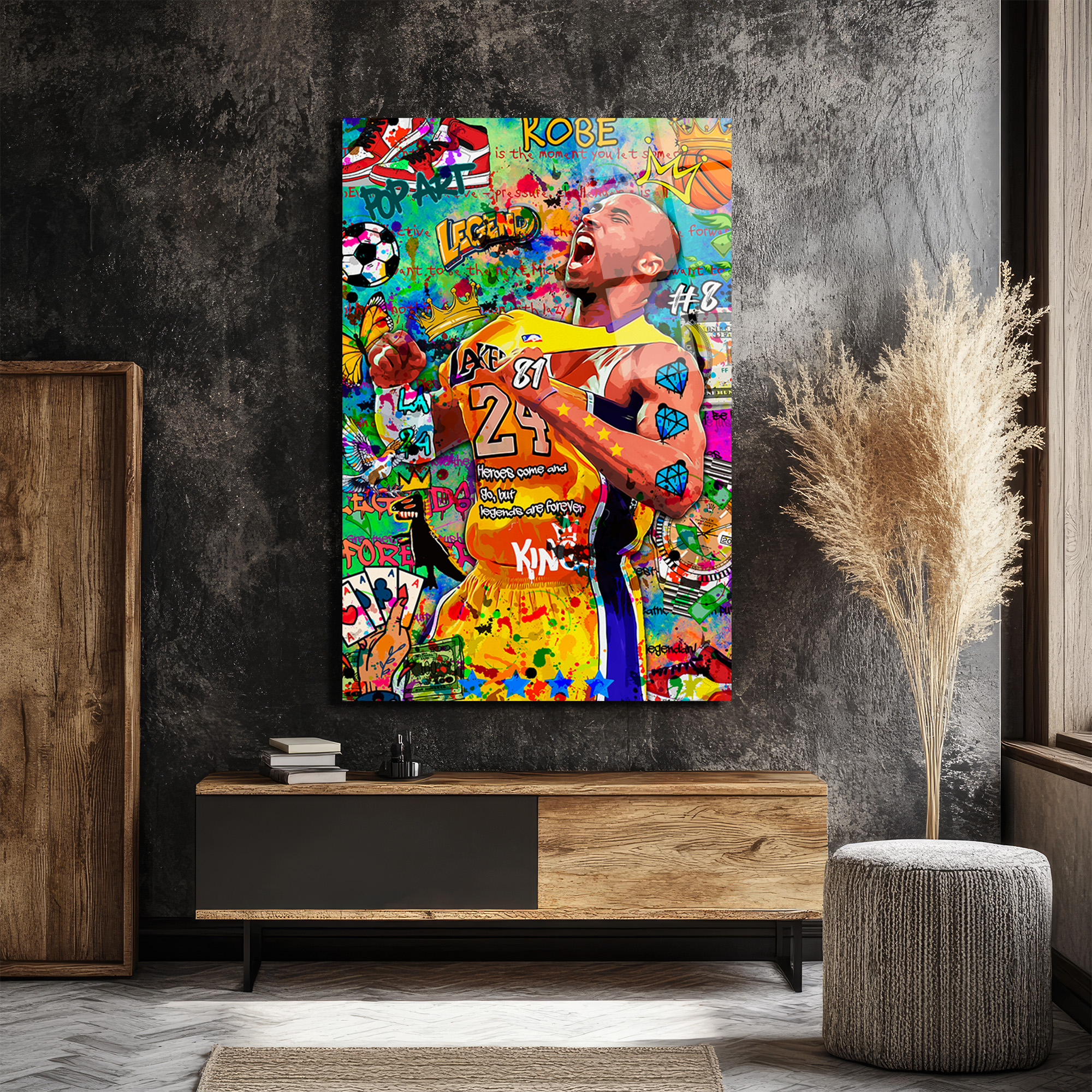 Kobe Bryant Efsanesi Pop Art Graffiti Cam Tablo Duvar Dekoru Kobe Bryant Efsanesi Pop Art Graffiti Cam Tablo