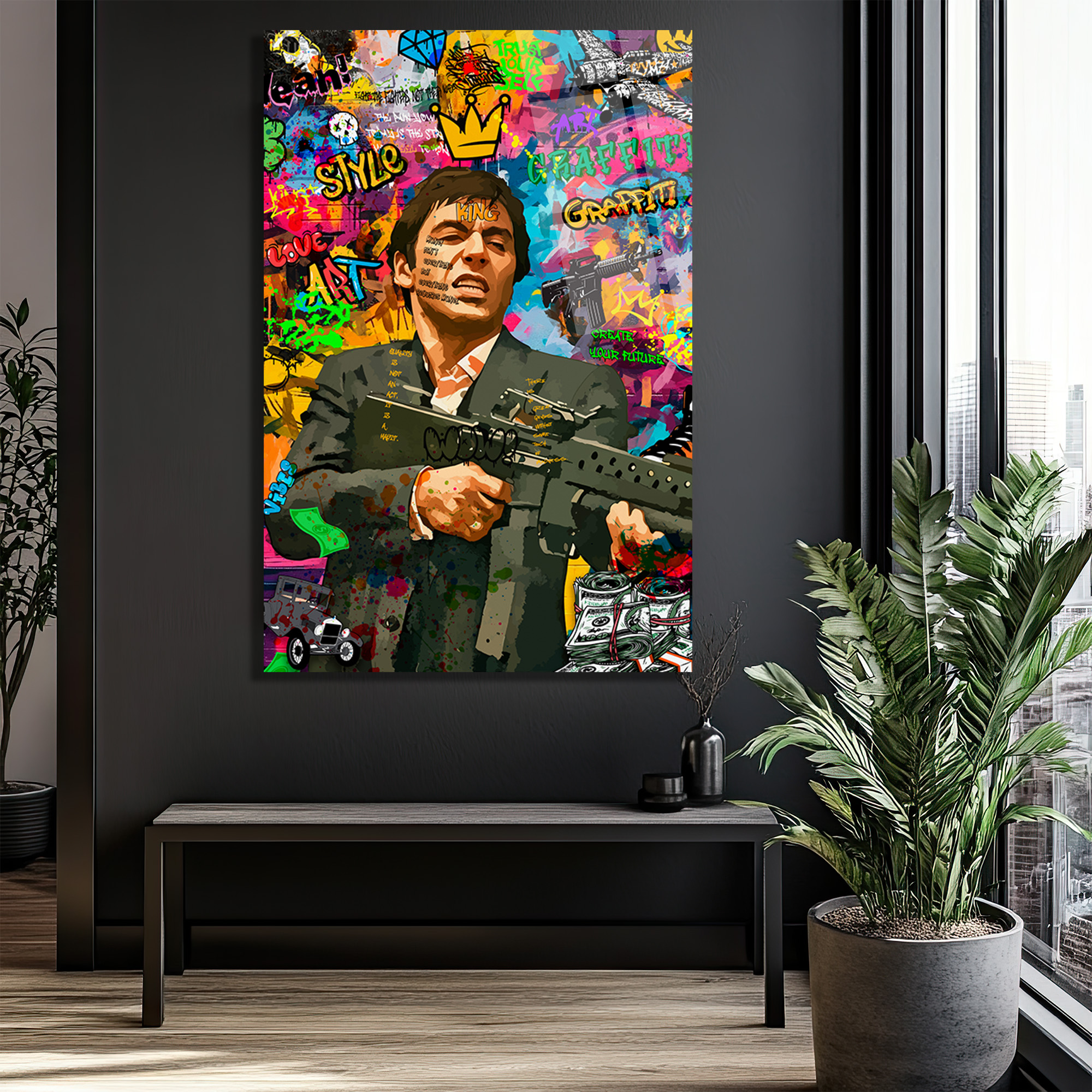 Asi Ruh Tony Montana Graffiti Cam Tablo Duvar Dekoru Asi Ruh Tony Montana Graffiti Cam Tablo