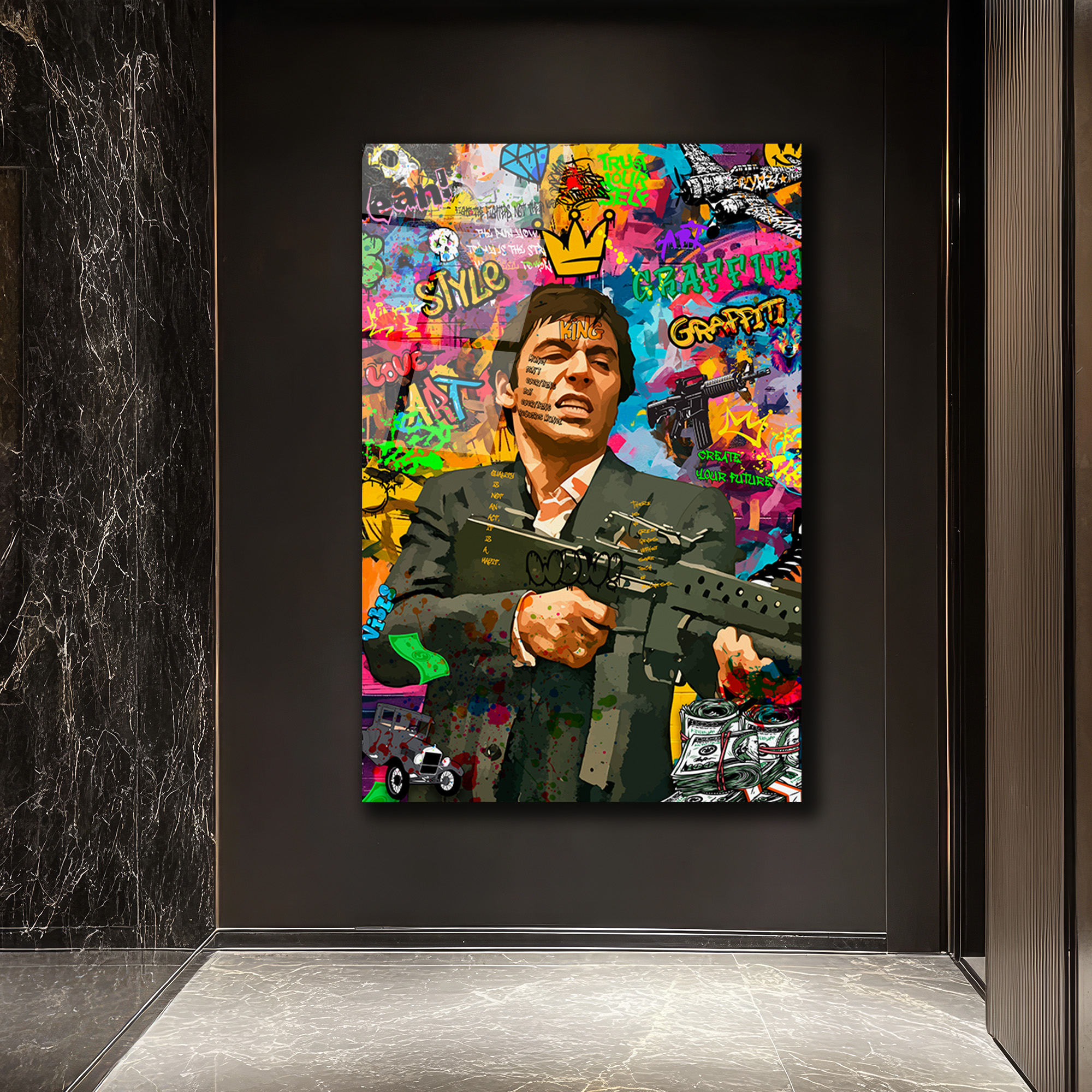 Asi Ruh Tony Montana Graffiti Cam Tablo Duvar Dekoru Asi Ruh Tony Montana Graffiti Cam Tablo
