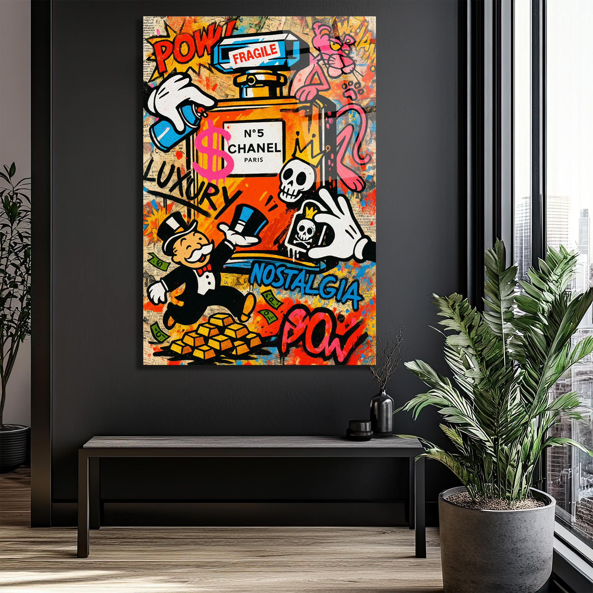 Lüks ve Nostalji Buluşması: Pop Art Cam Tablo Duvar Dekoru Lüks ve Nostalji Buluşması: Pop Art Cam Tablo