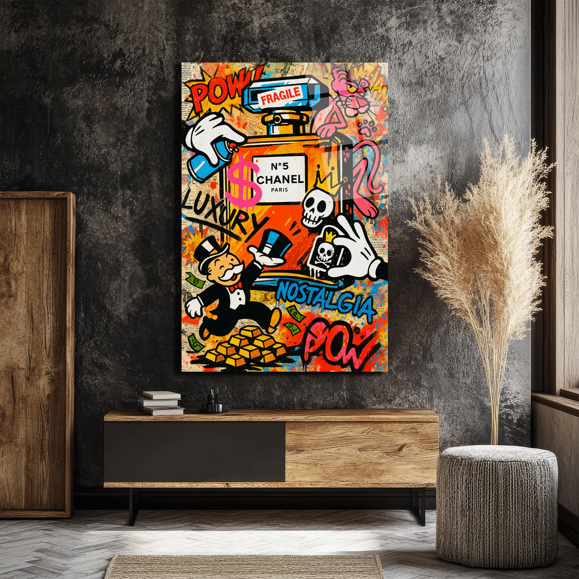 Lüks ve Nostalji Buluşması: Pop Art Cam Tablo Duvar Dekoru Lüks ve Nostalji Buluşması: Pop Art Cam Tablo