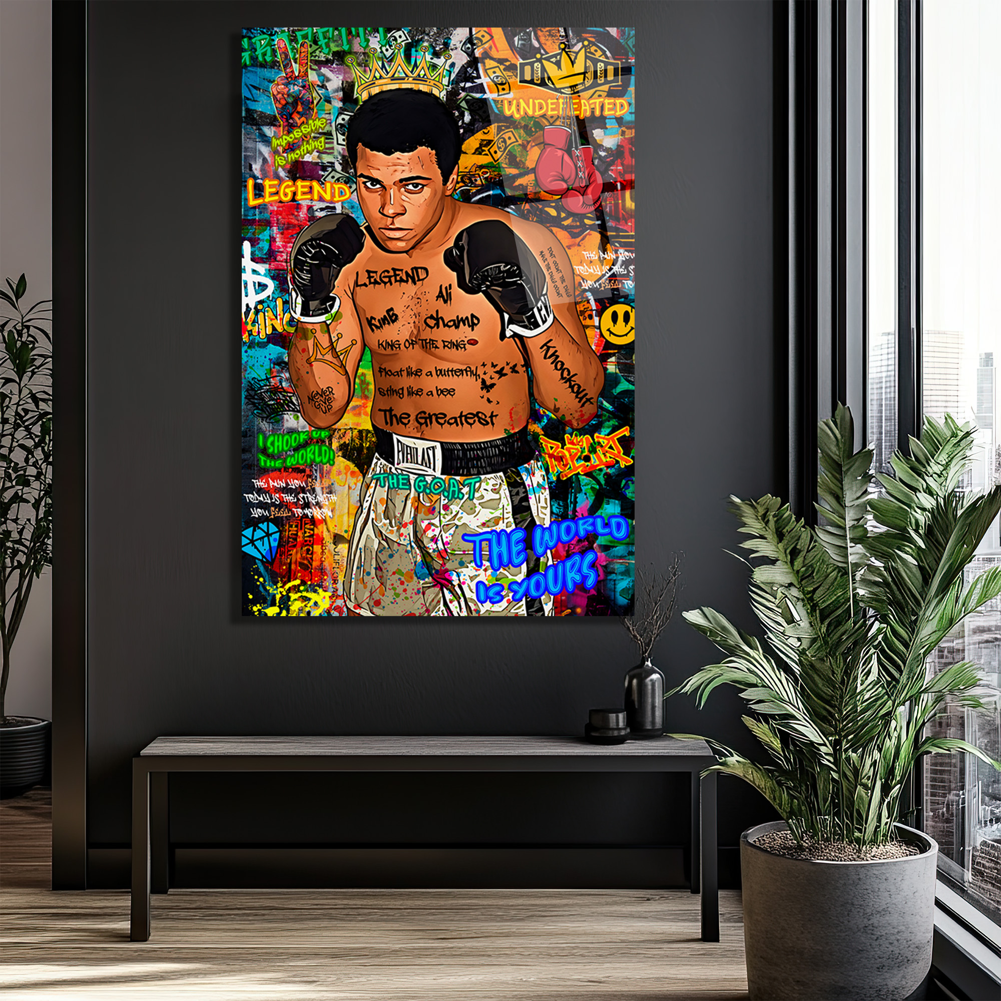Muhammed Ali Efsanesi Pop Art Graffiti Cam Tablo Duvar Dekoru Muhammed Ali Efsanesi Pop Art Graffiti Cam Tablo