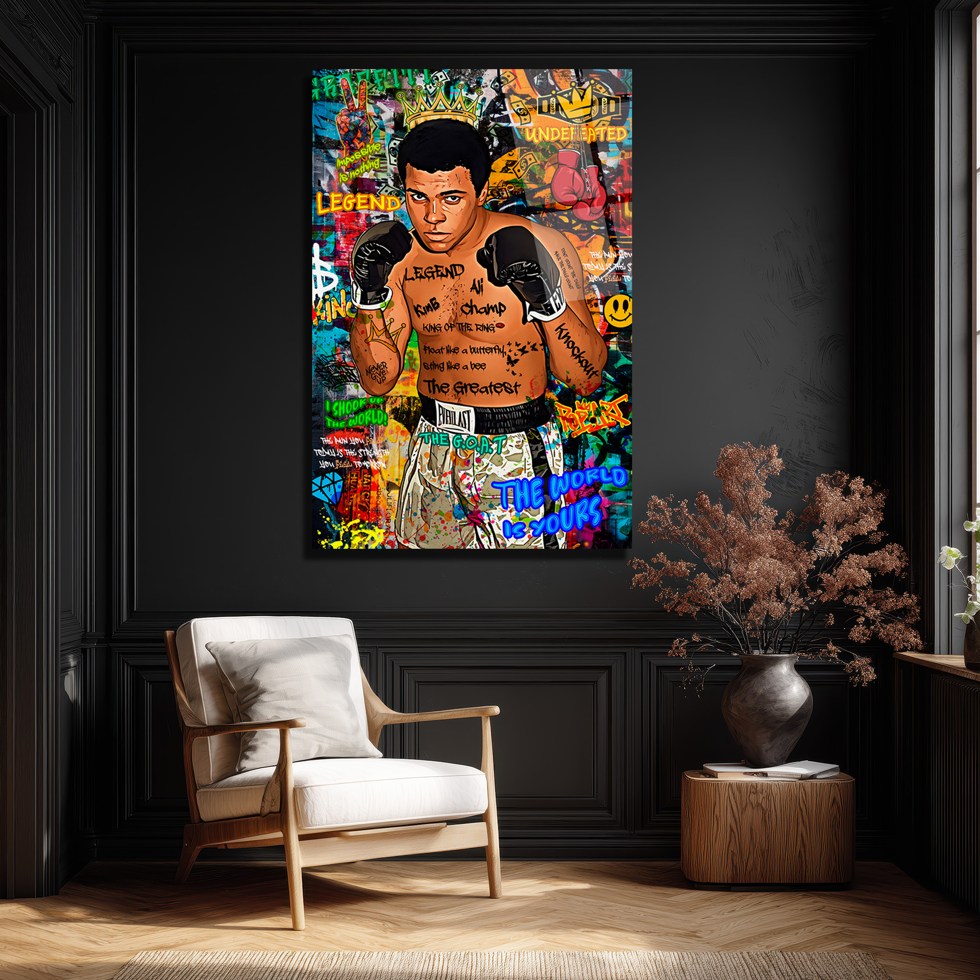Muhammed Ali Efsanesi Pop Art Graffiti Cam Tablo Duvar Dekoru Muhammed Ali Efsanesi Pop Art Graffiti Cam Tablo