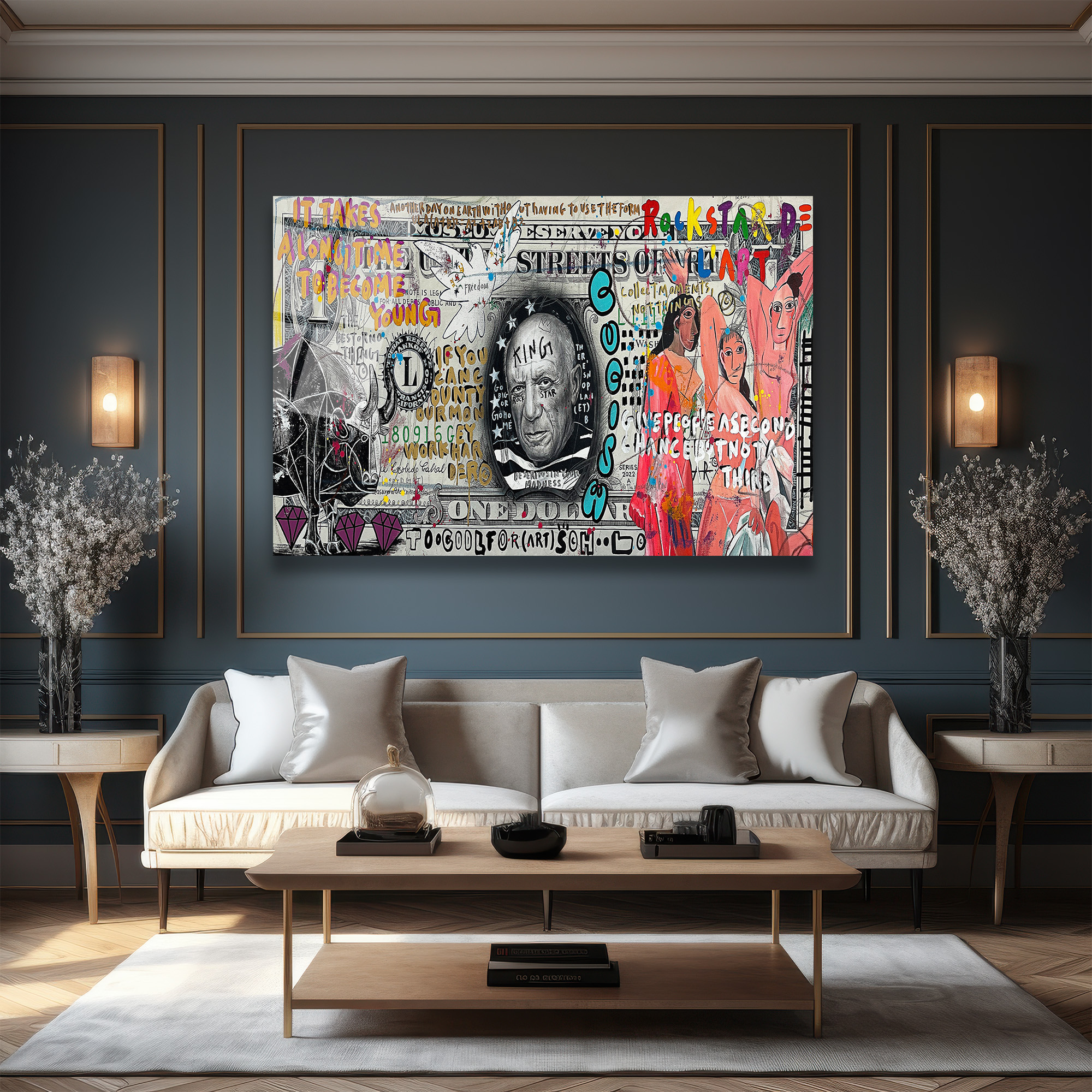 Picasso King Sokak Sanatı Cam Tablo - Modern Duvar Dekoru Duvar Dekoru Picasso King Sokak Sanatı Cam Tablo - Modern Duvar Dekoru