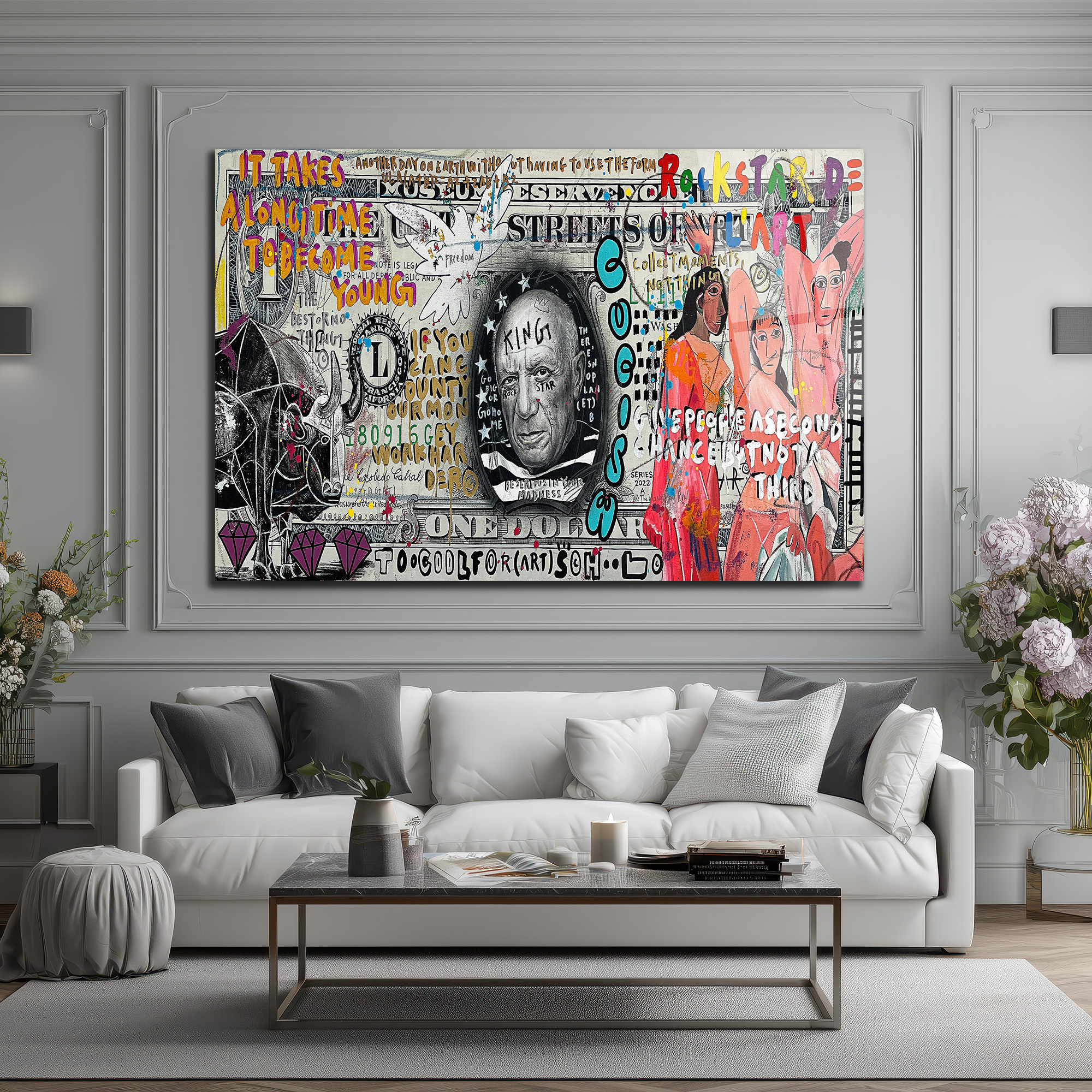 Picasso King Sokak Sanatı Cam Tablo - Modern Duvar Dekoru Duvar Dekoru Picasso King Sokak Sanatı Cam Tablo - Modern Duvar Dekoru