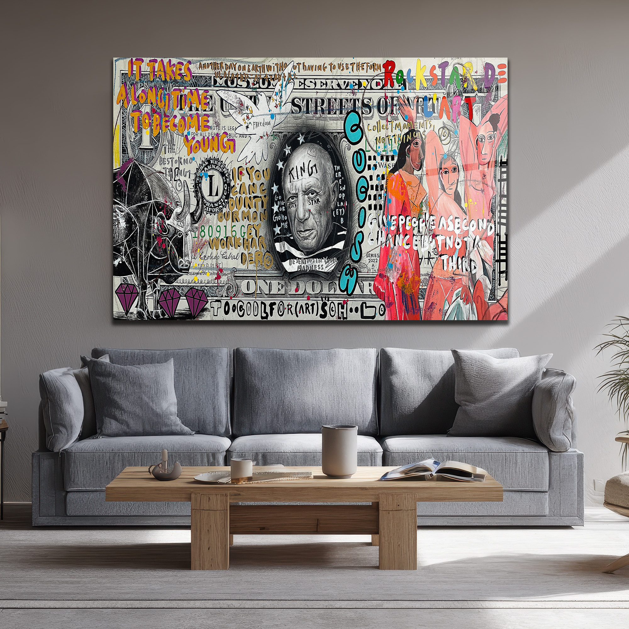 Picasso King Sokak Sanatı Cam Tablo - Modern Duvar Dekoru Duvar Dekoru Picasso King Sokak Sanatı Cam Tablo - Modern Duvar Dekoru