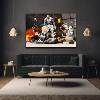 Efsanevi Ringde Looney Tunes: Muhammad Ali Sanat Cam Tablo - Glazella Efsanevi Ringde Looney Tunes: Muhammad Ali Sanat Cam Tablo - Glazella