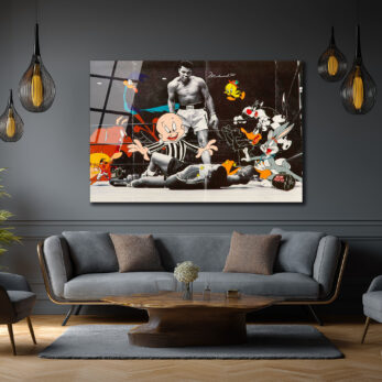 Efsanevi Ringde Looney Tunes: Muhammad Ali Sanat Cam Tablo - Glazella Efsanevi Ringde Looney Tunes: Muhammad Ali Sanat Cam Tablo - Glazella
