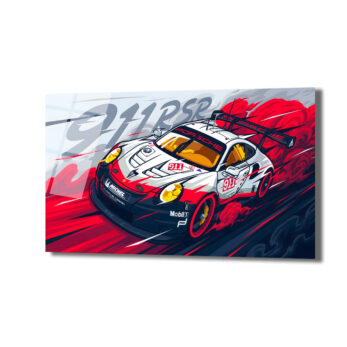 Porsche 911 RSR Yarış Arabası Modern Cam Tablo - Glazella