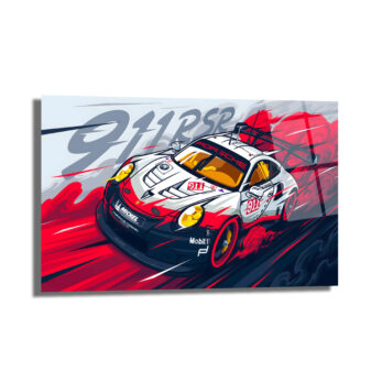 Porsche 911 RSR Yarış Arabası Modern Cam Tablo - Glazella Porsche 911 RSR Yarış Arabası Modern Cam Tablo - Glazella