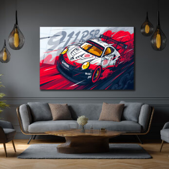 Porsche 911 RSR Yarış Arabası Modern Cam Tablo - Glazella Porsche 911 RSR Yarış Arabası Modern Cam Tablo - Glazella