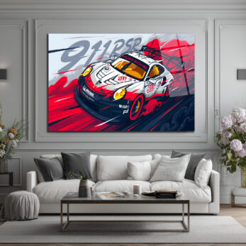Porsche 911 RSR Yarış Arabası Modern Cam Tablo - Glazella Porsche 911 RSR Yarış Arabası Modern Cam Tablo - Glazella