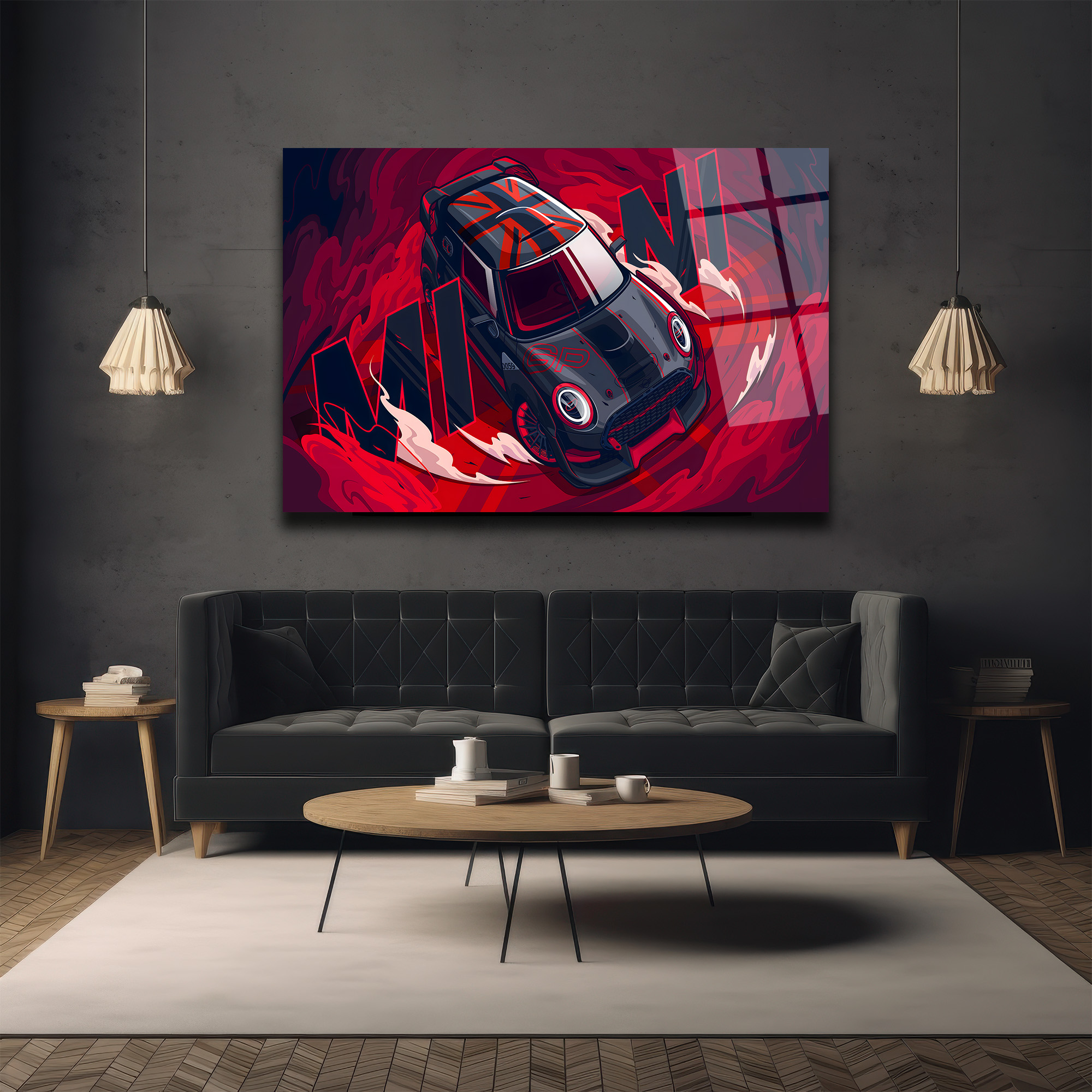 Mini Cooper Hız ve Tutku Cam Tablo - Modern Duvar Sanatı Duvar Dekoru Mini Cooper Hız ve Tutku Cam Tablo - Modern Duvar Sanatı
