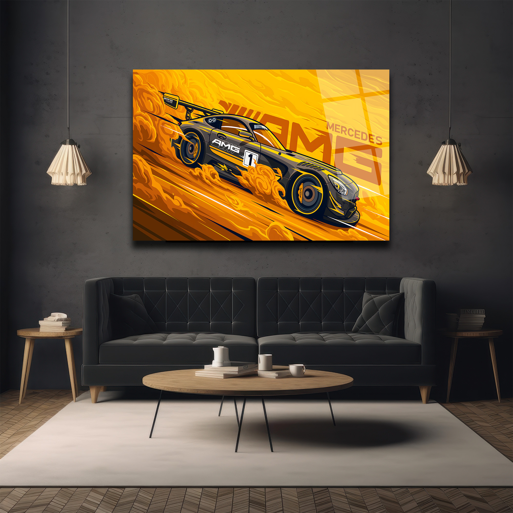 Mercedes AMG Hız Tutkusu Cam Tablo Duvar Dekoru Mercedes AMG Hız Tutkusu Cam Tablo