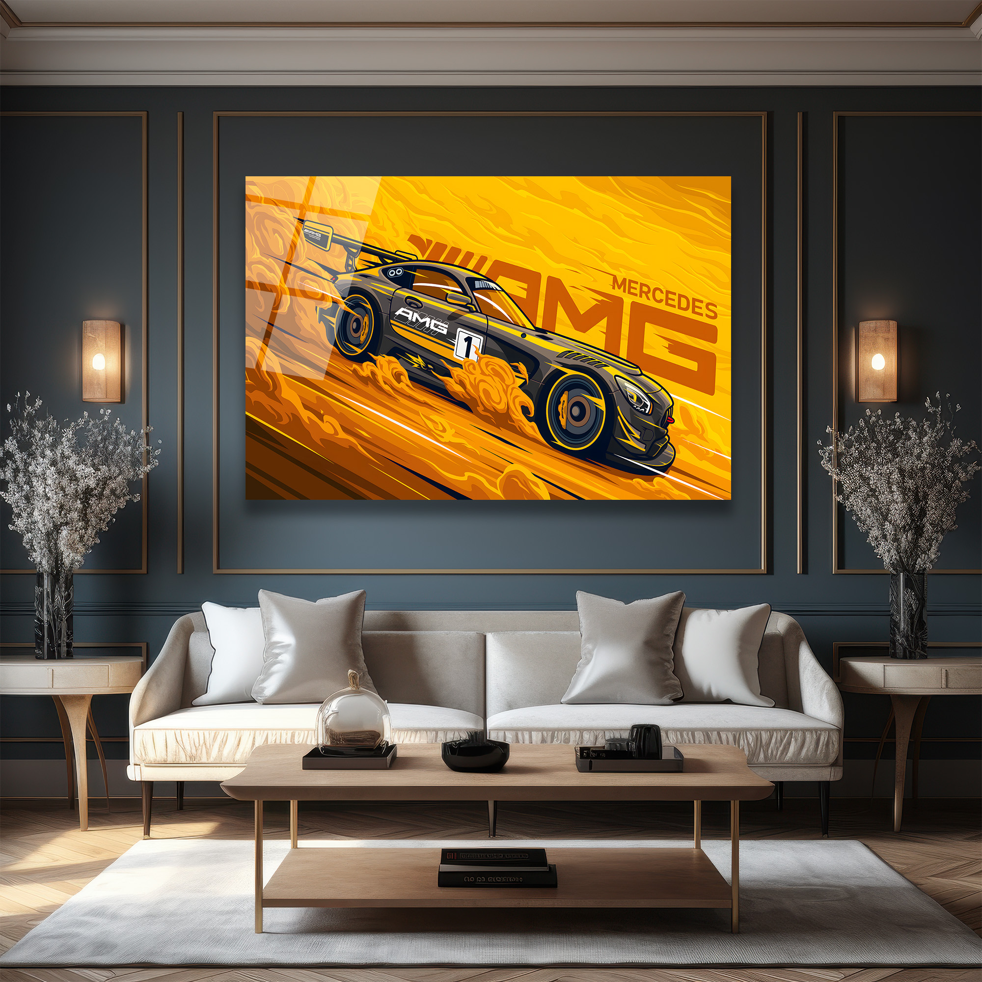 Mercedes AMG Hız Tutkusu Cam Tablo Duvar Dekoru Mercedes AMG Hız Tutkusu Cam Tablo
