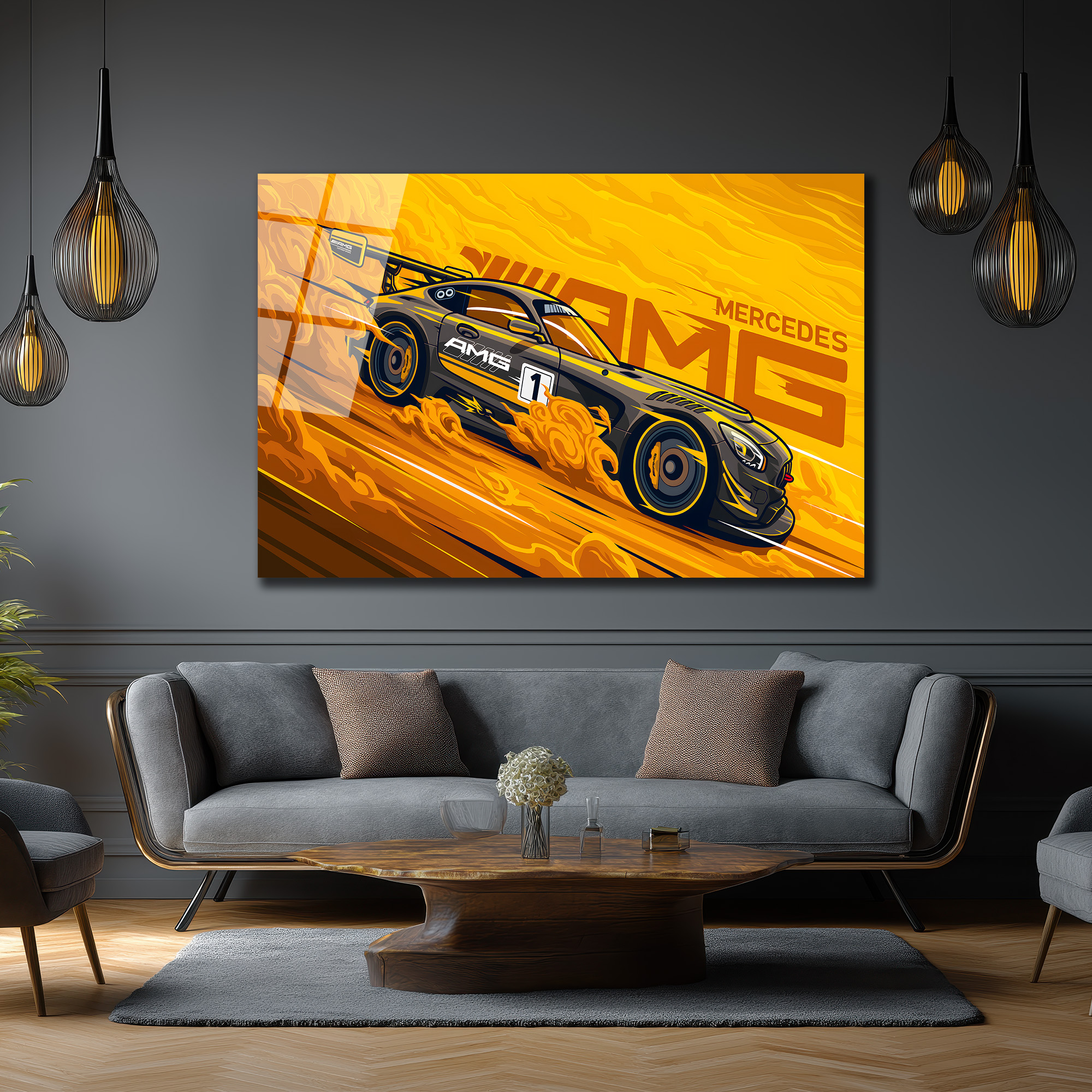 Mercedes AMG Hız Tutkusu Cam Tablo Duvar Dekoru Mercedes AMG Hız Tutkusu Cam Tablo
