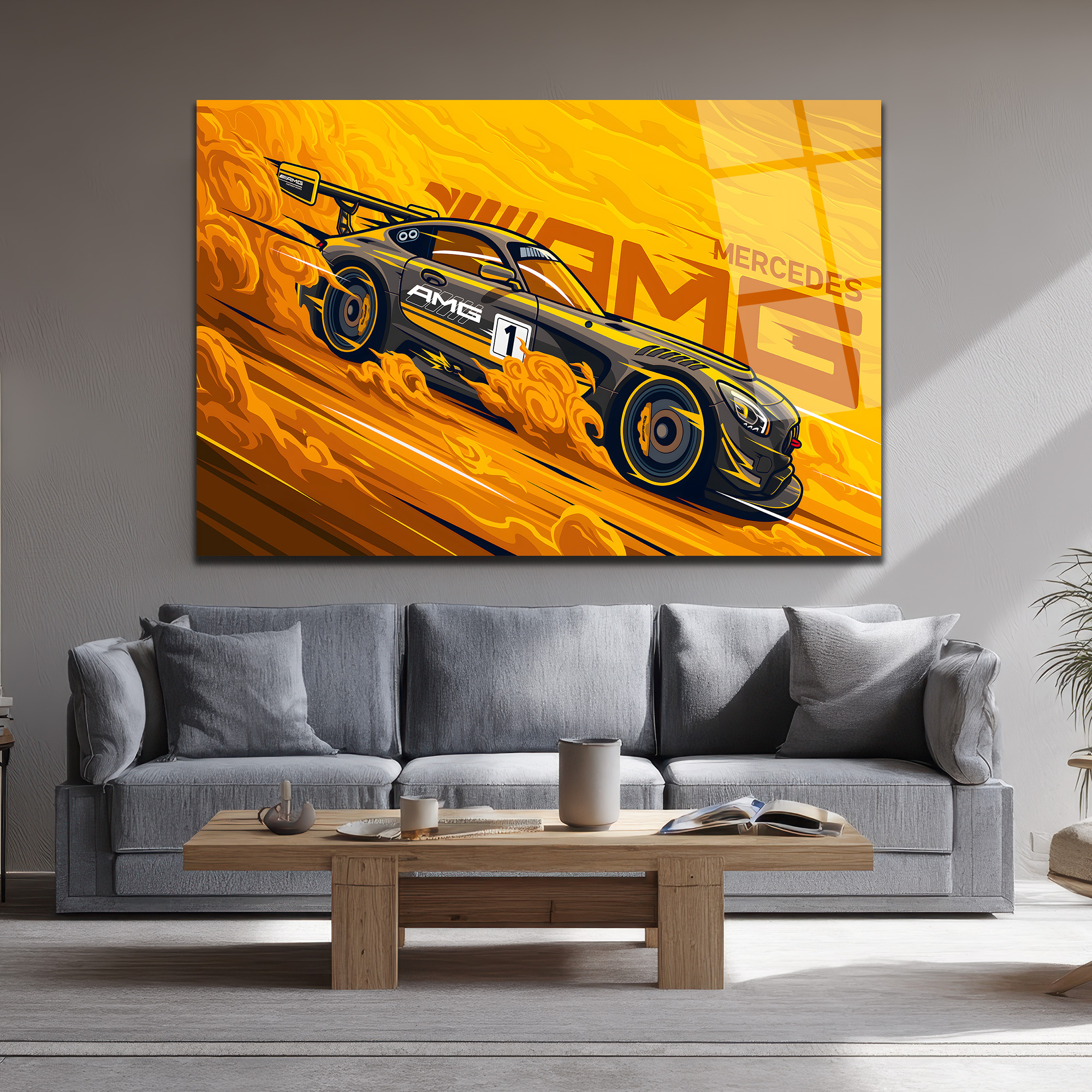 Mercedes AMG Hız Tutkusu Cam Tablo Duvar Dekoru Mercedes AMG Hız Tutkusu Cam Tablo