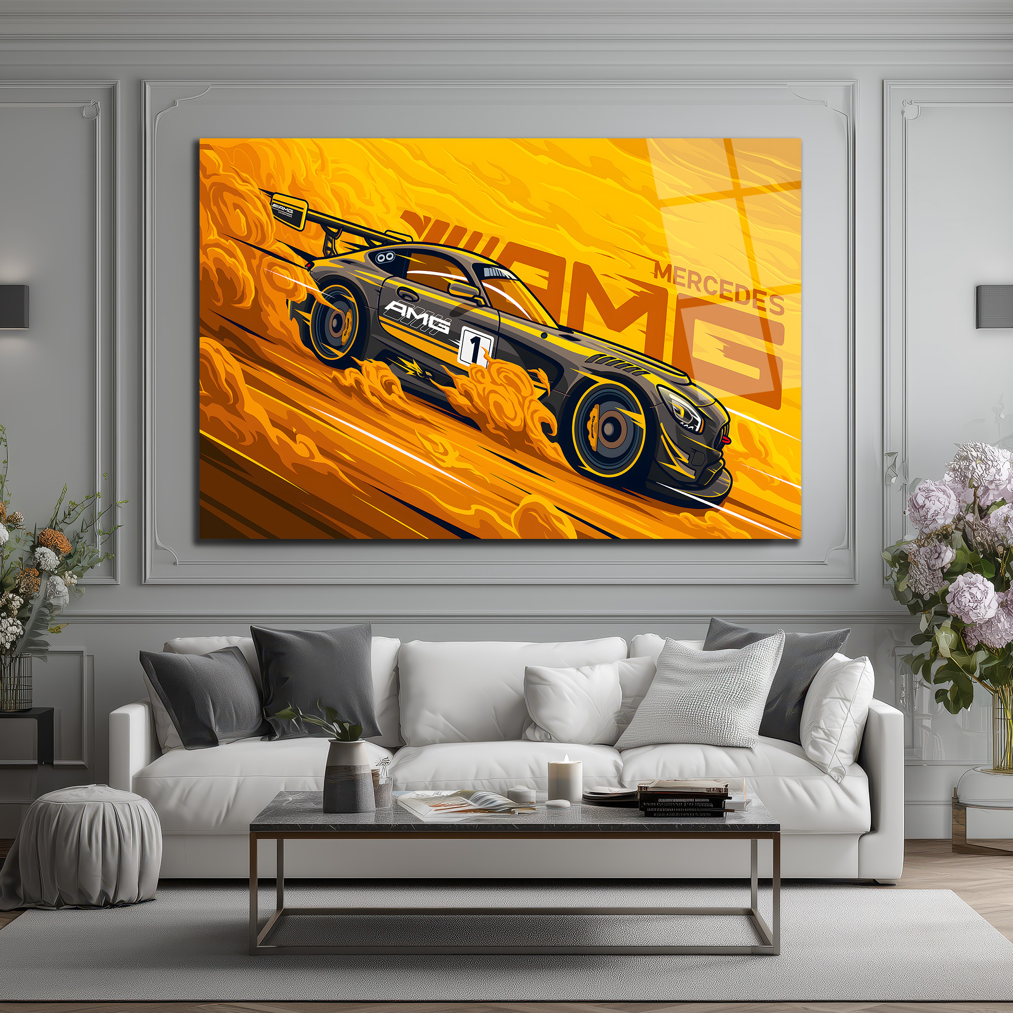 Mercedes AMG Hız Tutkusu Cam Tablo Duvar Dekoru Mercedes AMG Hız Tutkusu Cam Tablo