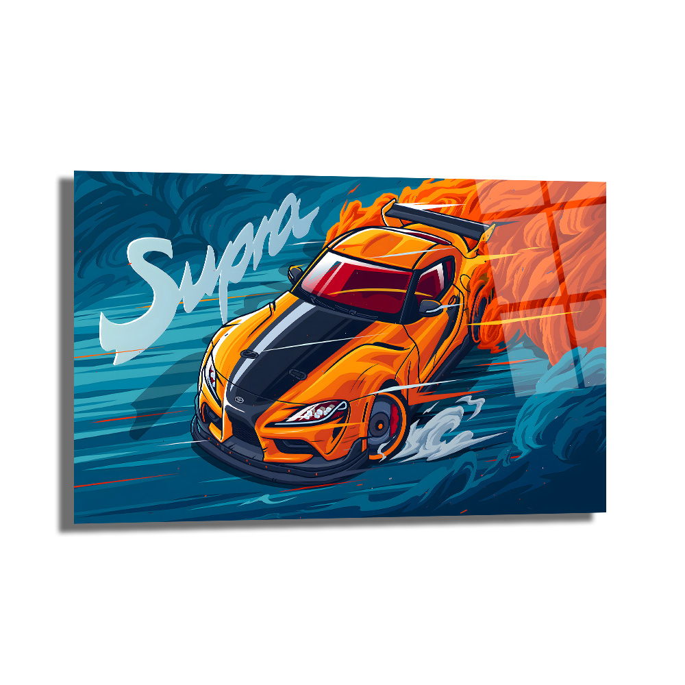 Supra Drift Sanatı Cam Tablo - Hız ve Tutku Duvar Dekoru Duvar Dekoru Supra Drift Sanatı Cam Tablo - Hız ve Tutku Duvar Dekoru
