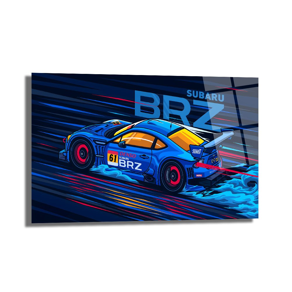 Adrenalin Dolu Subaru BRZ Yarış Arabası Cam Tablo Duvar Dekoru Adrenalin Dolu Subaru BRZ Yarış Arabası Cam Tablo