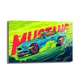 Neon Enerjisiyle Mustang Cam Tablo - Modern Duvar Sanatı