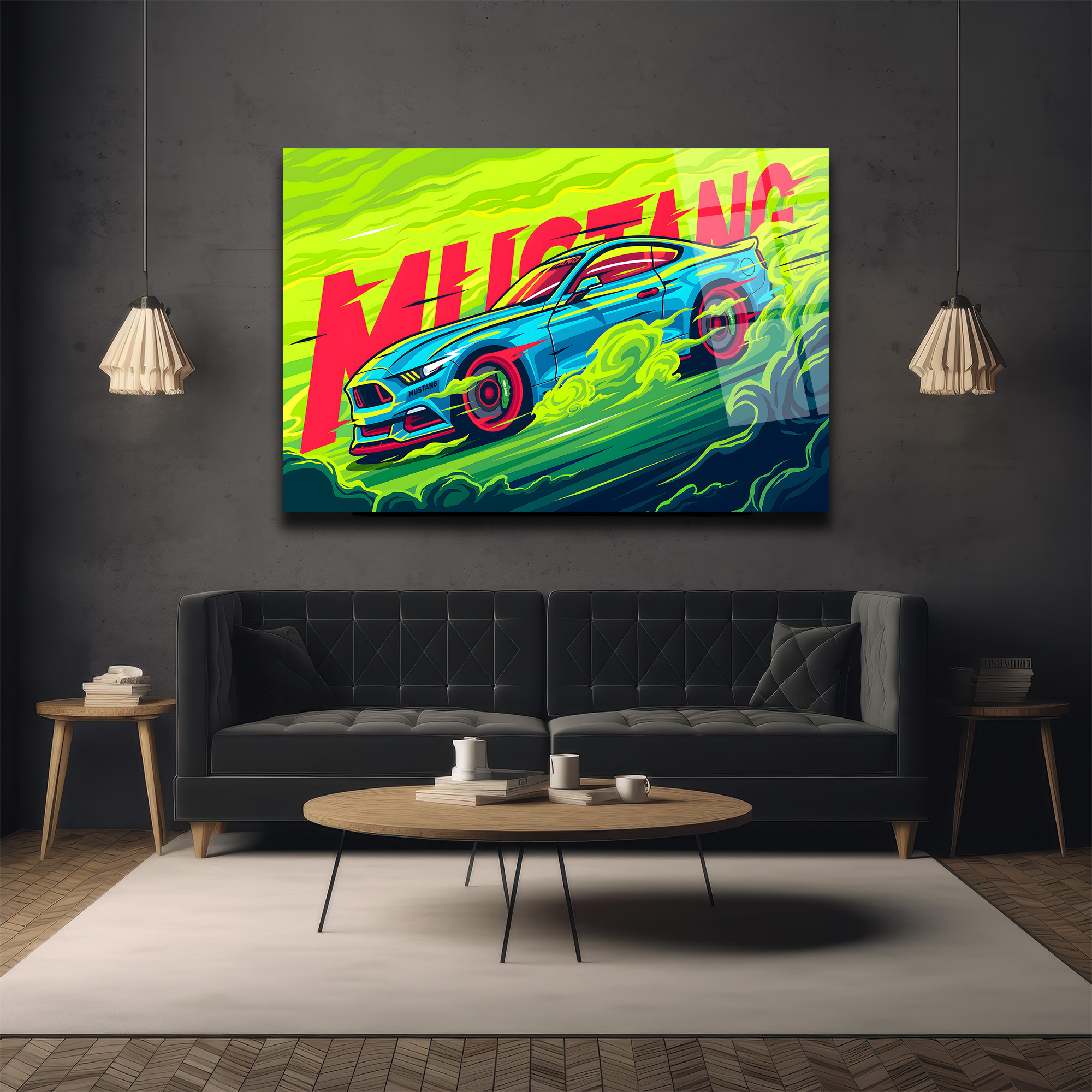 Neon Enerjisiyle Mustang Cam Tablo - Modern Duvar Sanatı Duvar Dekoru Neon Enerjisiyle Mustang Cam Tablo - Modern Duvar Sanatı