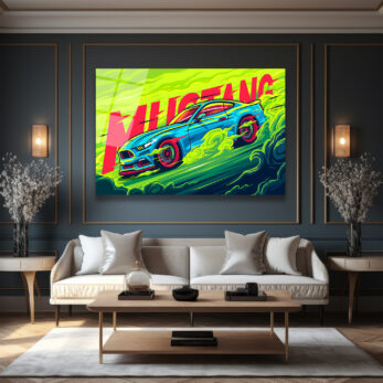 Neon Enerjisiyle Mustang Cam Tablo - Modern Duvar Sanatı - Glazella