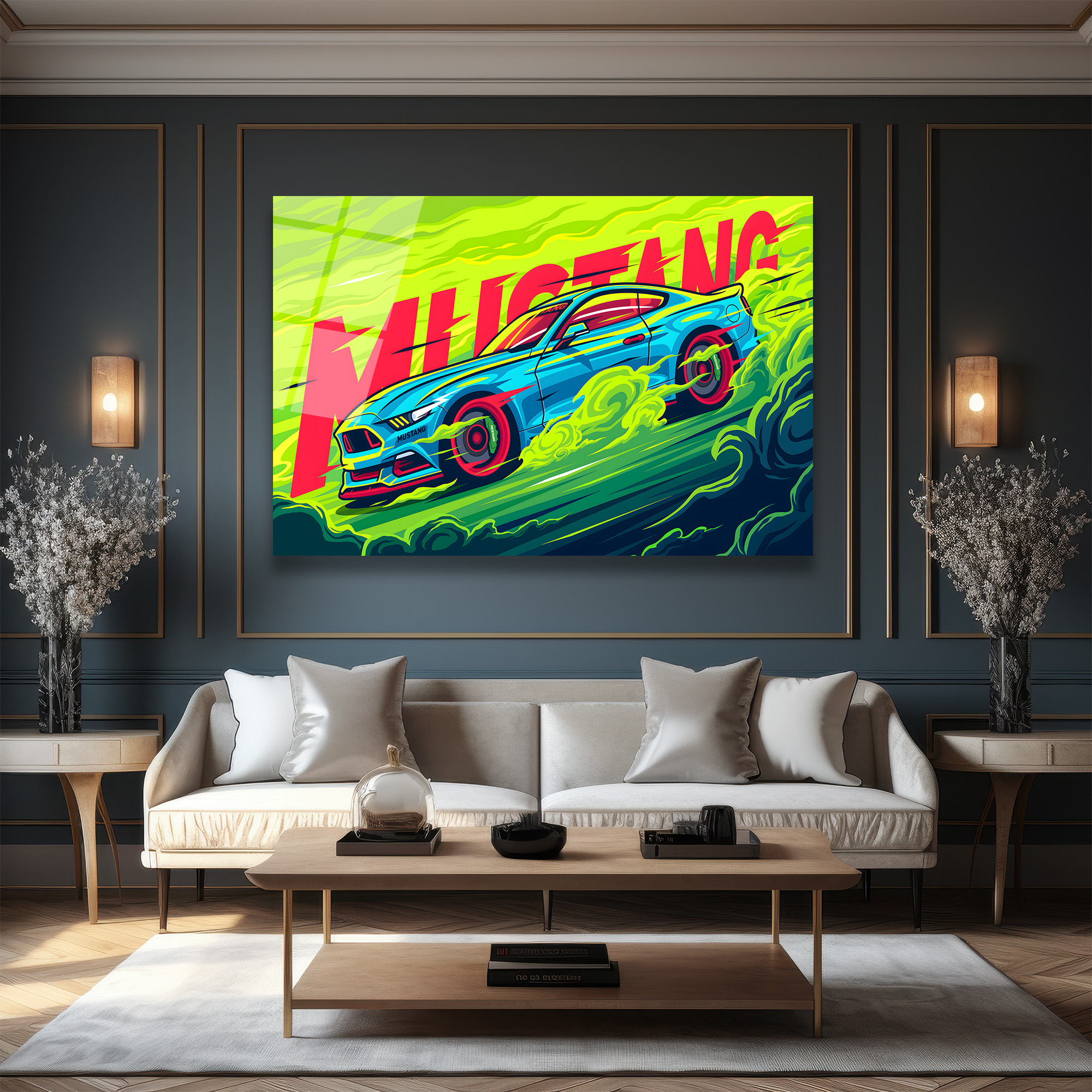 Neon Enerjisiyle Mustang Cam Tablo - Modern Duvar Sanatı Duvar Dekoru Neon Enerjisiyle Mustang Cam Tablo - Modern Duvar Sanatı
