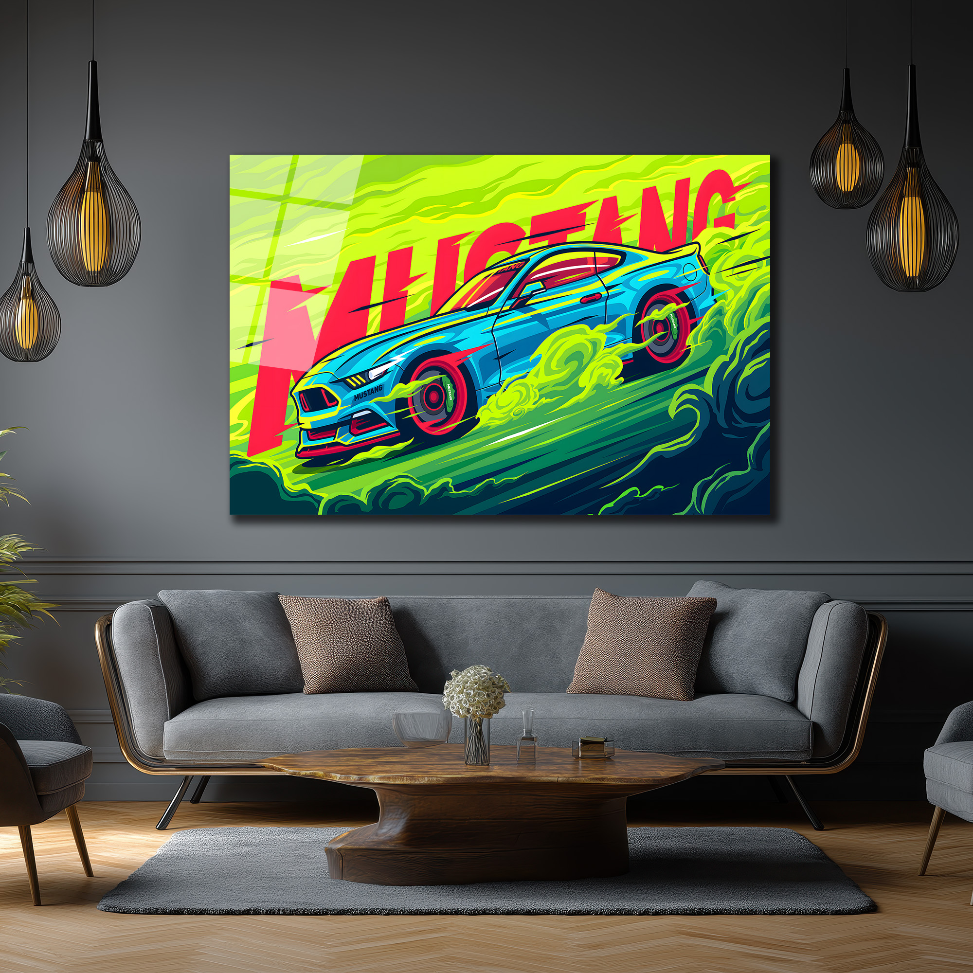 Neon Enerjisiyle Mustang Cam Tablo - Modern Duvar Sanatı Duvar Dekoru Neon Enerjisiyle Mustang Cam Tablo - Modern Duvar Sanatı