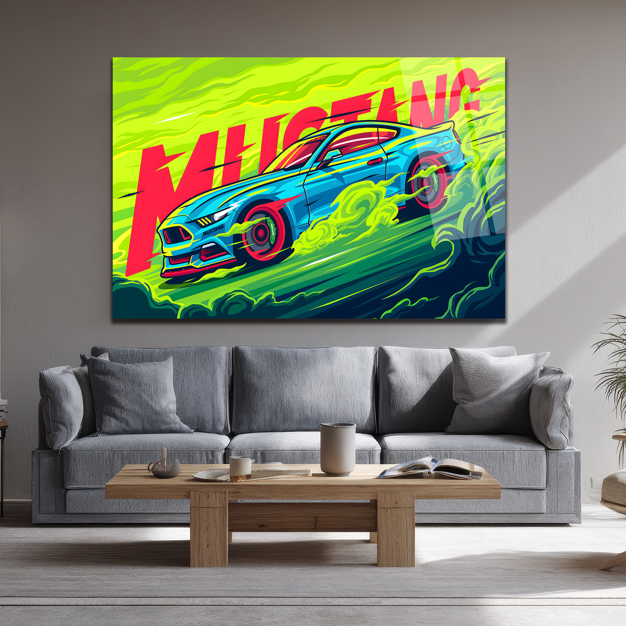 Neon Enerjisiyle Mustang Cam Tablo - Modern Duvar Sanatı Duvar Dekoru Neon Enerjisiyle Mustang Cam Tablo - Modern Duvar Sanatı