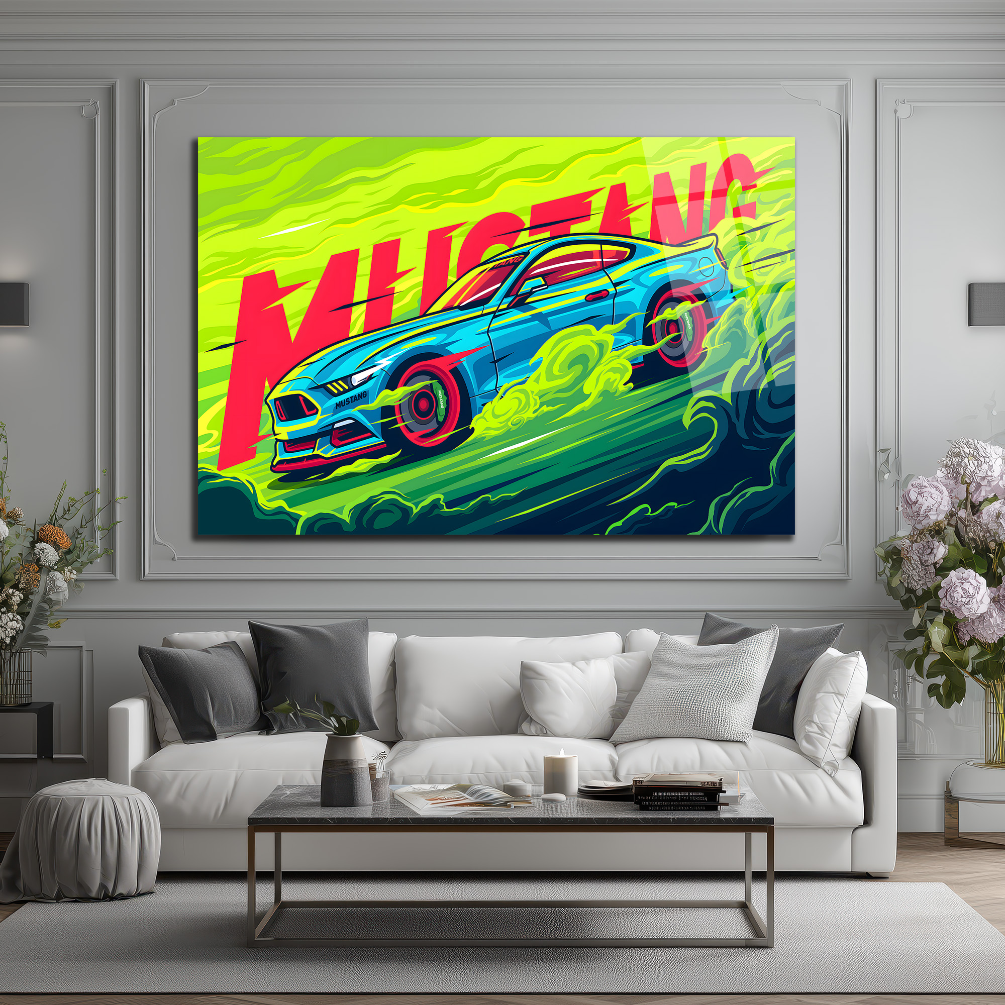Neon Enerjisiyle Mustang Cam Tablo - Modern Duvar Sanatı Duvar Dekoru Neon Enerjisiyle Mustang Cam Tablo - Modern Duvar Sanatı
