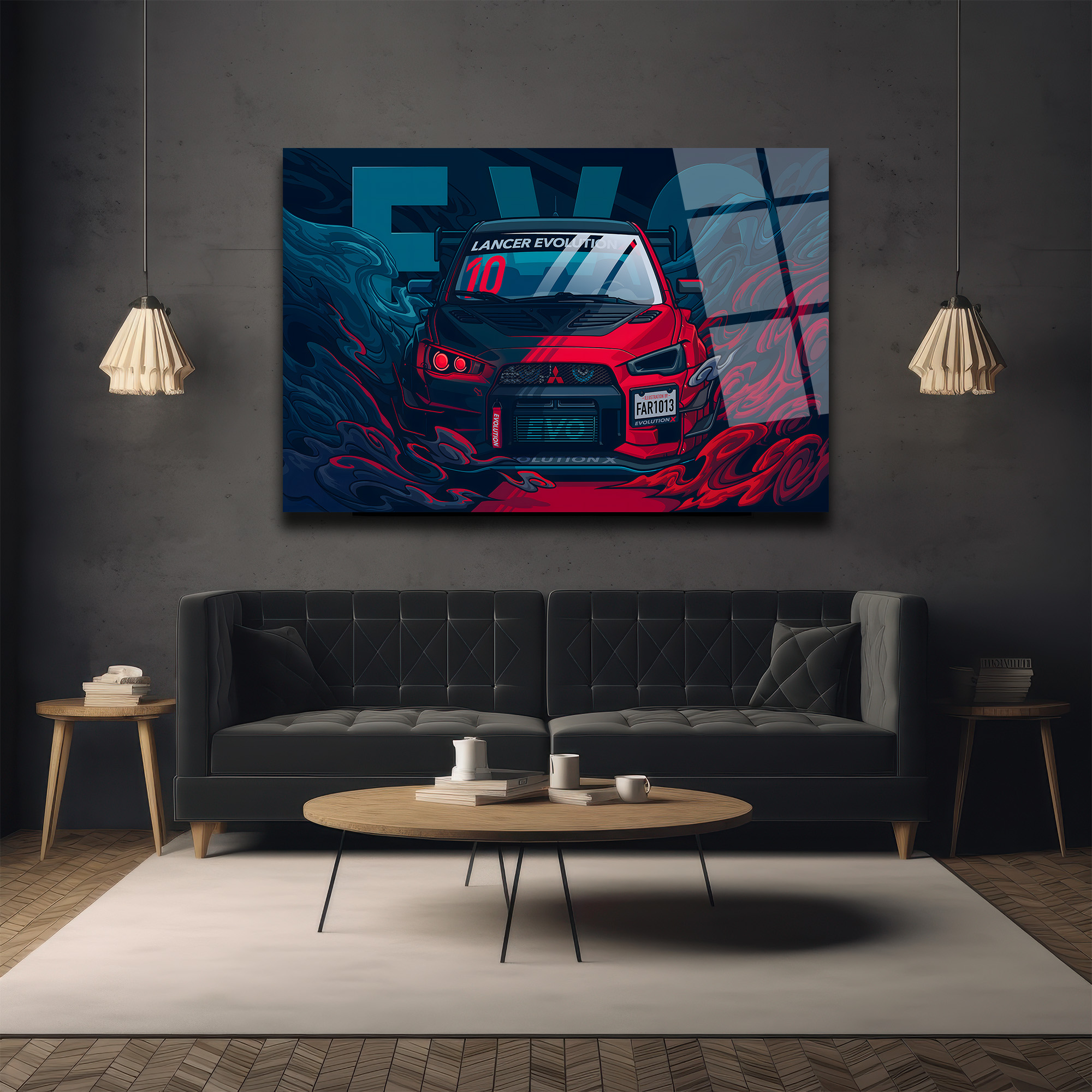 Lancer Evolution X Cam Tablo: Hızın ve Gücün Sanatsal Yansıması Duvar Dekoru Lancer Evolution X Cam Tablo: Hızın ve Gücün Sanatsal Yansıması