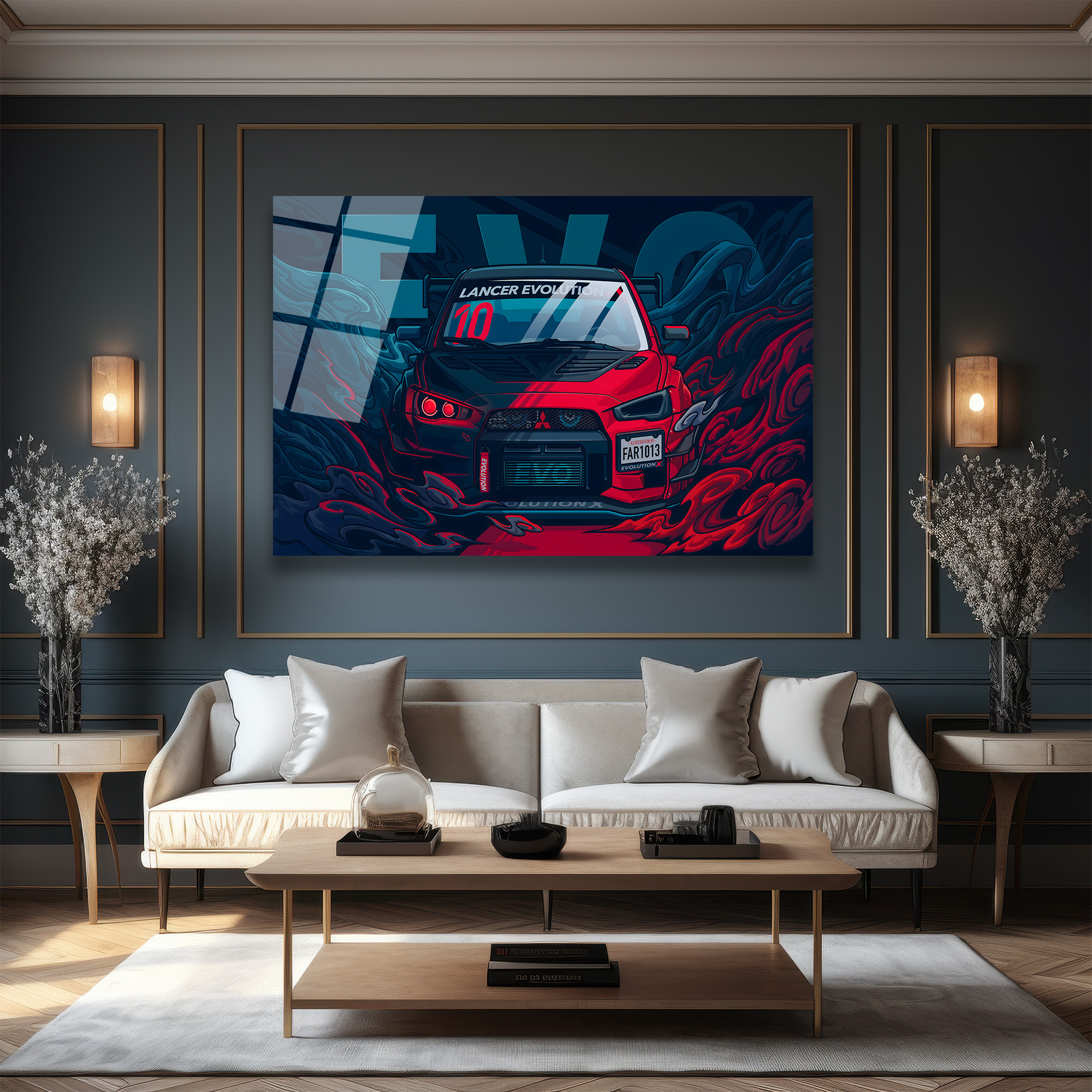 Lancer Evolution X Cam Tablo: Hızın ve Gücün Sanatsal Yansıması Duvar Dekoru Lancer Evolution X Cam Tablo: Hızın ve Gücün Sanatsal Yansıması