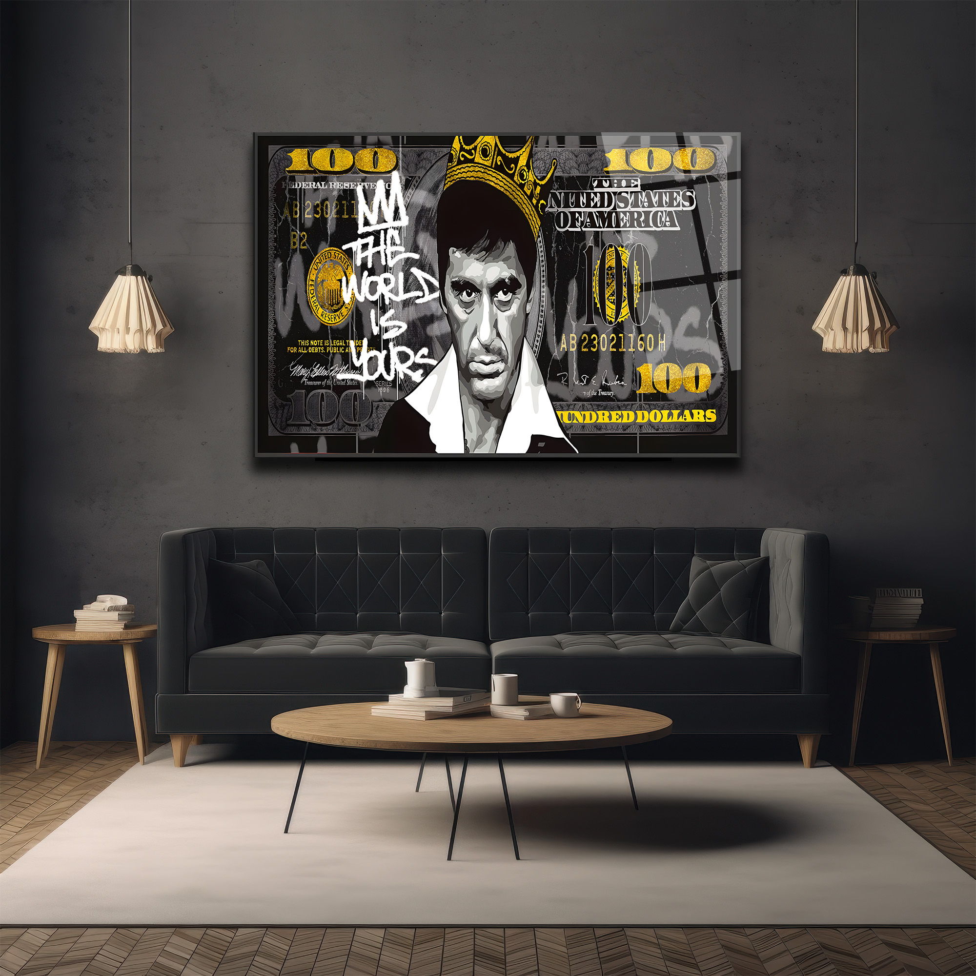 Scarface Tony Montana "The World Is Yours" Cam Tablo Duvar Dekoru Scarface Tony Montana "The World Is Yours" Cam Tablo