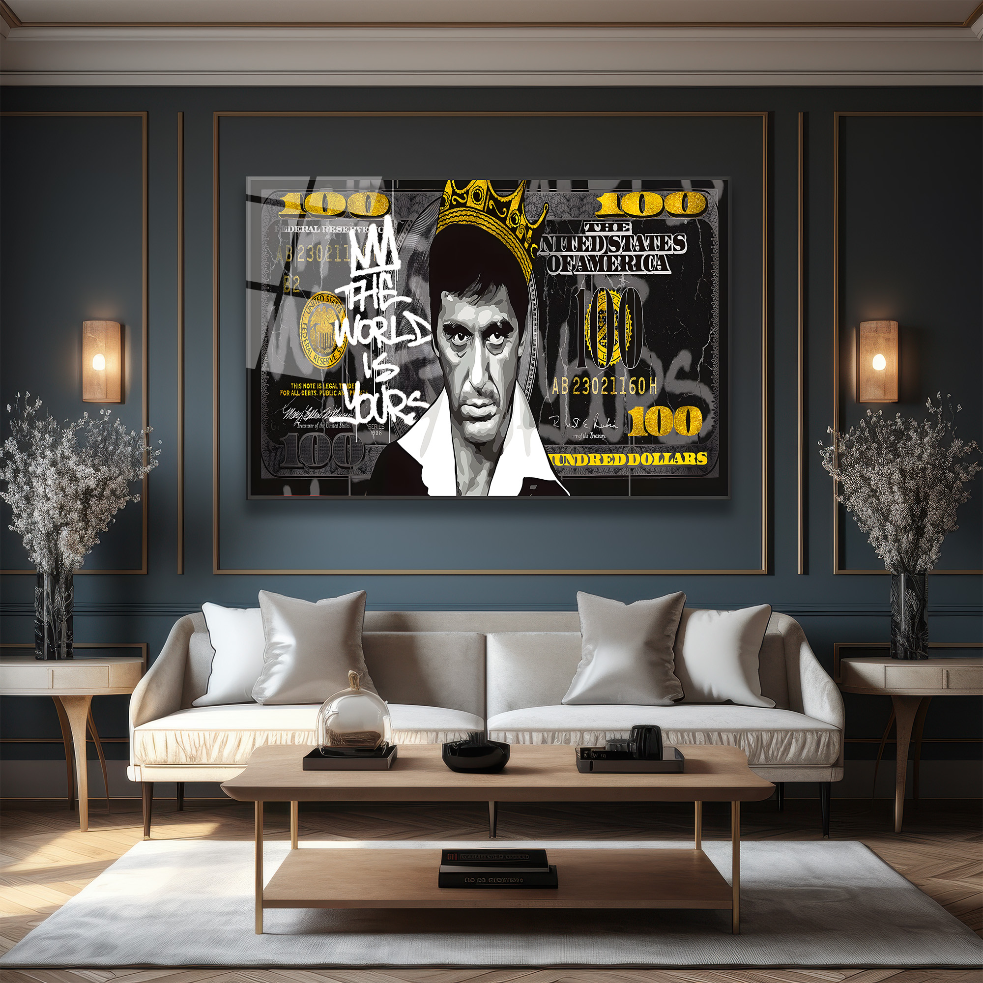 Scarface Tony Montana "The World Is Yours" Cam Tablo Duvar Dekoru Scarface Tony Montana "The World Is Yours" Cam Tablo