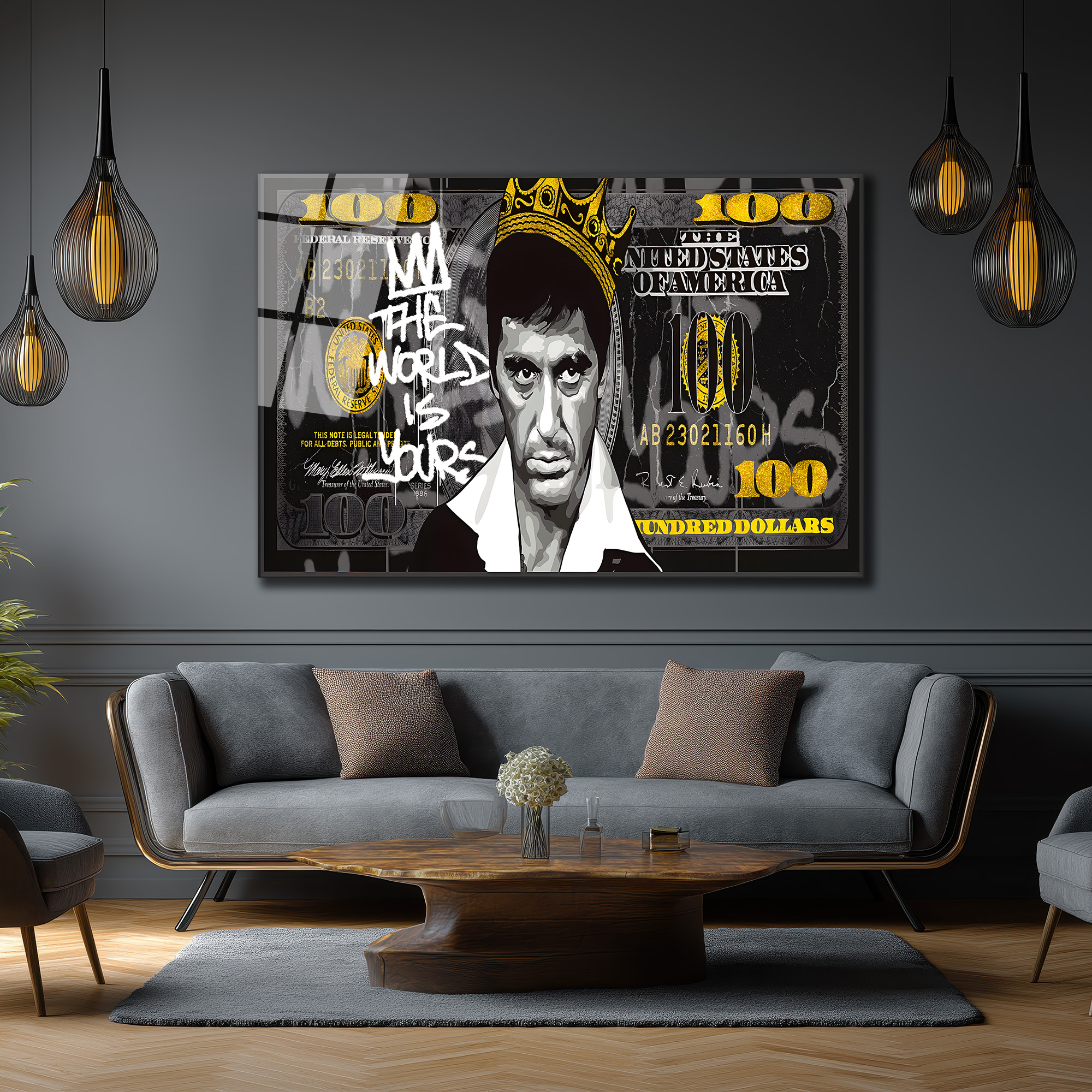 Scarface Tony Montana "The World Is Yours" Cam Tablo Duvar Dekoru Scarface Tony Montana "The World Is Yours" Cam Tablo
