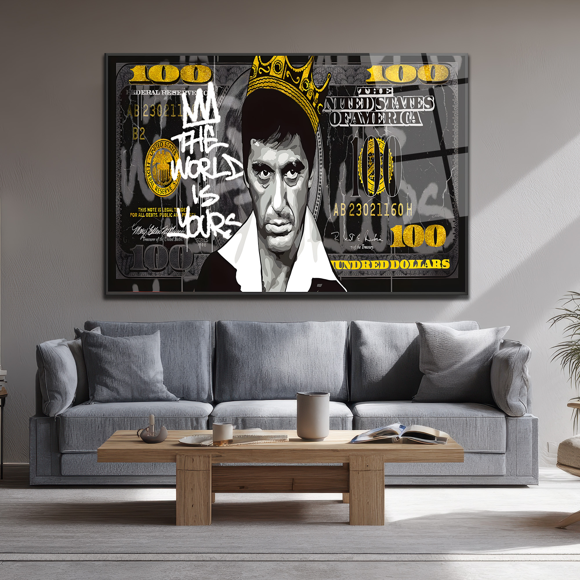 Scarface Tony Montana "The World Is Yours" Cam Tablo Duvar Dekoru Scarface Tony Montana "The World Is Yours" Cam Tablo