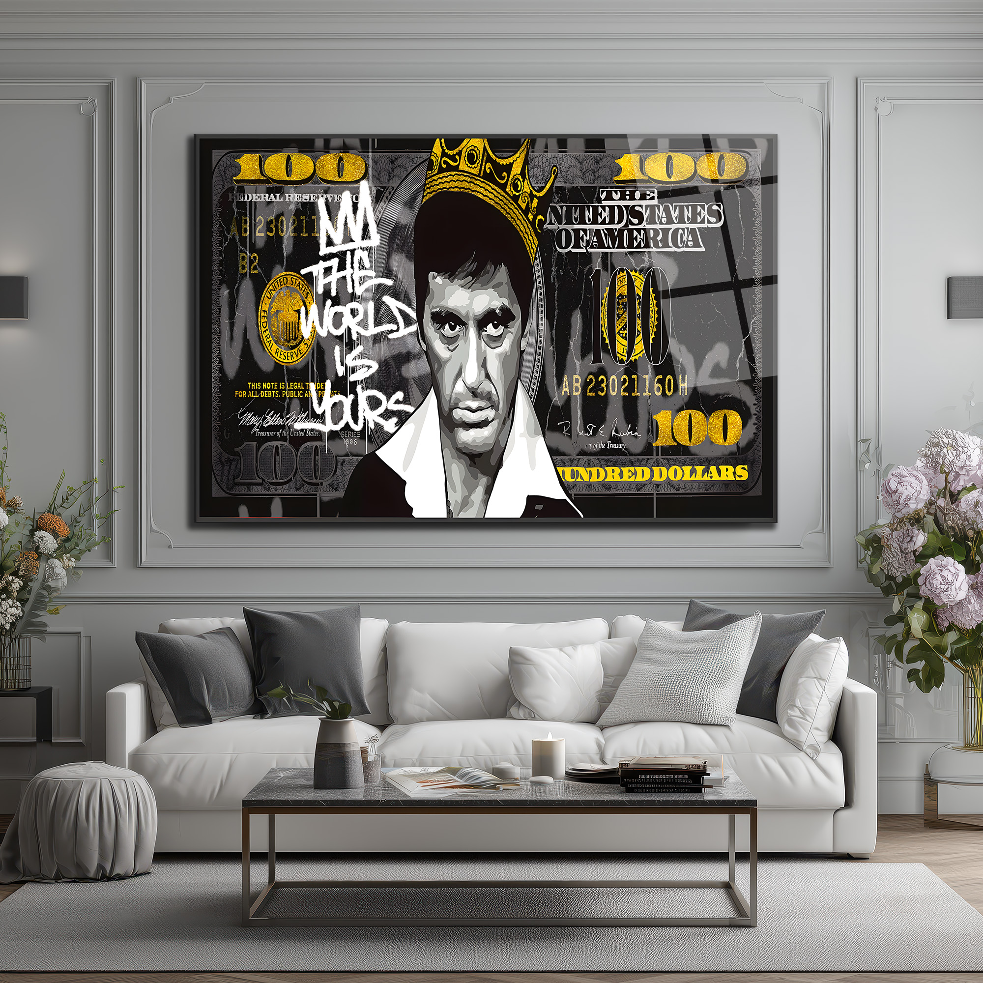 Scarface Tony Montana "The World Is Yours" Cam Tablo Duvar Dekoru Scarface Tony Montana "The World Is Yours" Cam Tablo