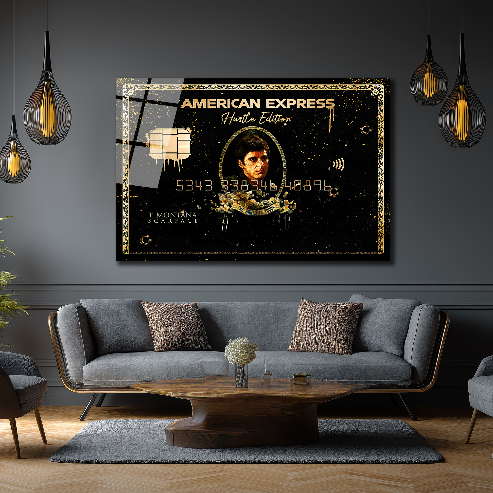 Scarface Hustle Edition Amerikan Temalı Cam Tablo Duvar Dekoru Scarface Hustle Edition Amerikan Temalı Cam Tablo