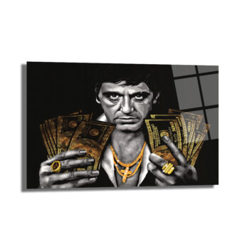 Tony Montana Efsanesi Altın Detaylı Cam Tablo