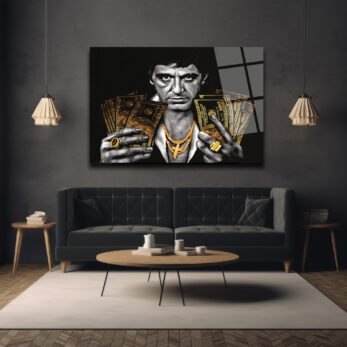 Tony Montana Efsanesi Altın Detaylı Cam Tablo - Glazella Tony Montana Efsanesi Altın Detaylı Cam Tablo - Glazella
