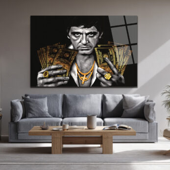 Tony Montana Efsanesi Altın Detaylı Cam Tablo - Glazella Tony Montana Efsanesi Altın Detaylı Cam Tablo - Glazella
