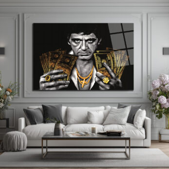 Tony Montana Efsanesi Altın Detaylı Cam Tablo - Glazella Tony Montana Efsanesi Altın Detaylı Cam Tablo - Glazella