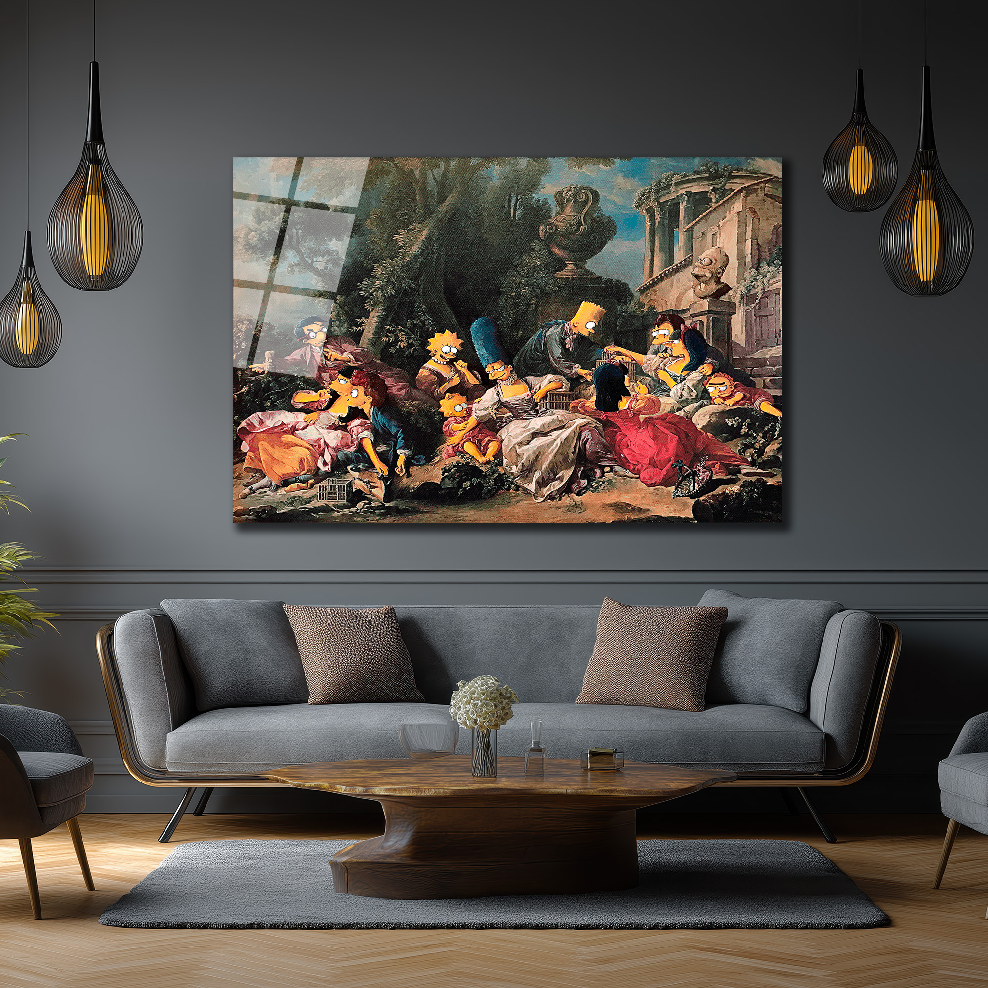 Rokoko Piknik Cam Tablo - Eğlenceli Duvar Sanatı Duvar Dekoru Rokoko Piknik Cam Tablo - Eğlenceli Duvar Sanatı