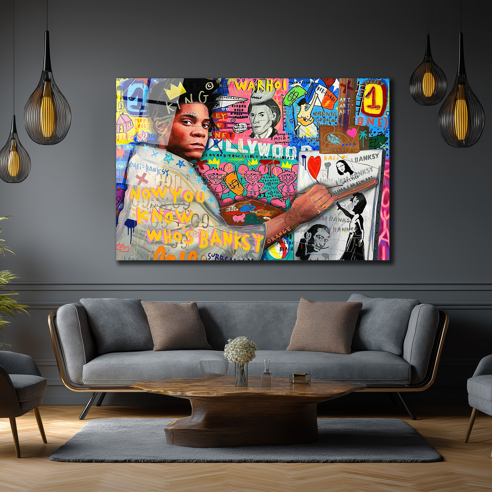 Kentsel Sanatın İkonları: Banksy Temalı Pop Art Cam Tablo Duvar Dekoru Kentsel Sanatın İkonları: Banksy Temalı Pop Art Cam Tablo